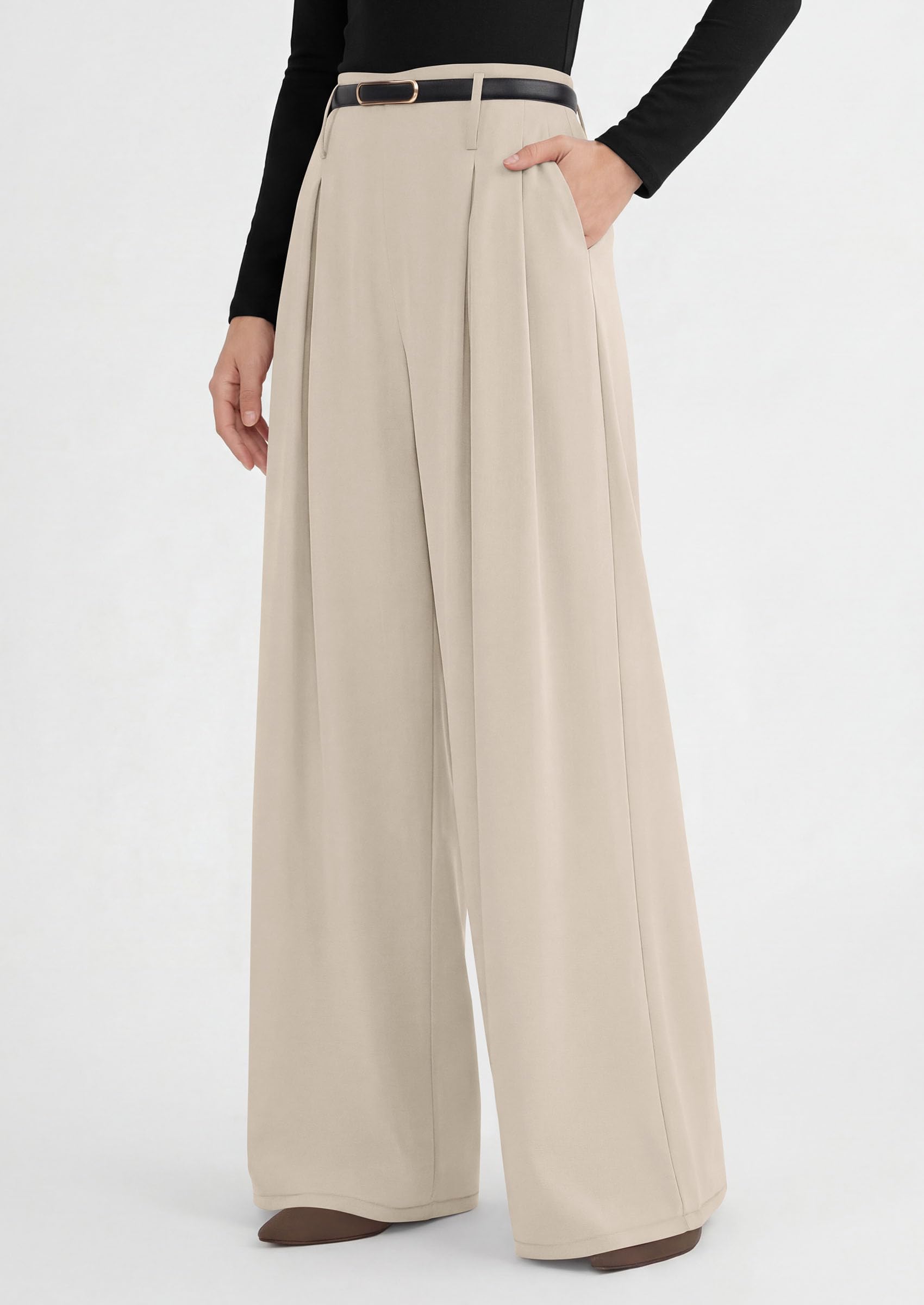 Womens Wide Leg Dress Pants Flowy Trousers,Apricot,XL
