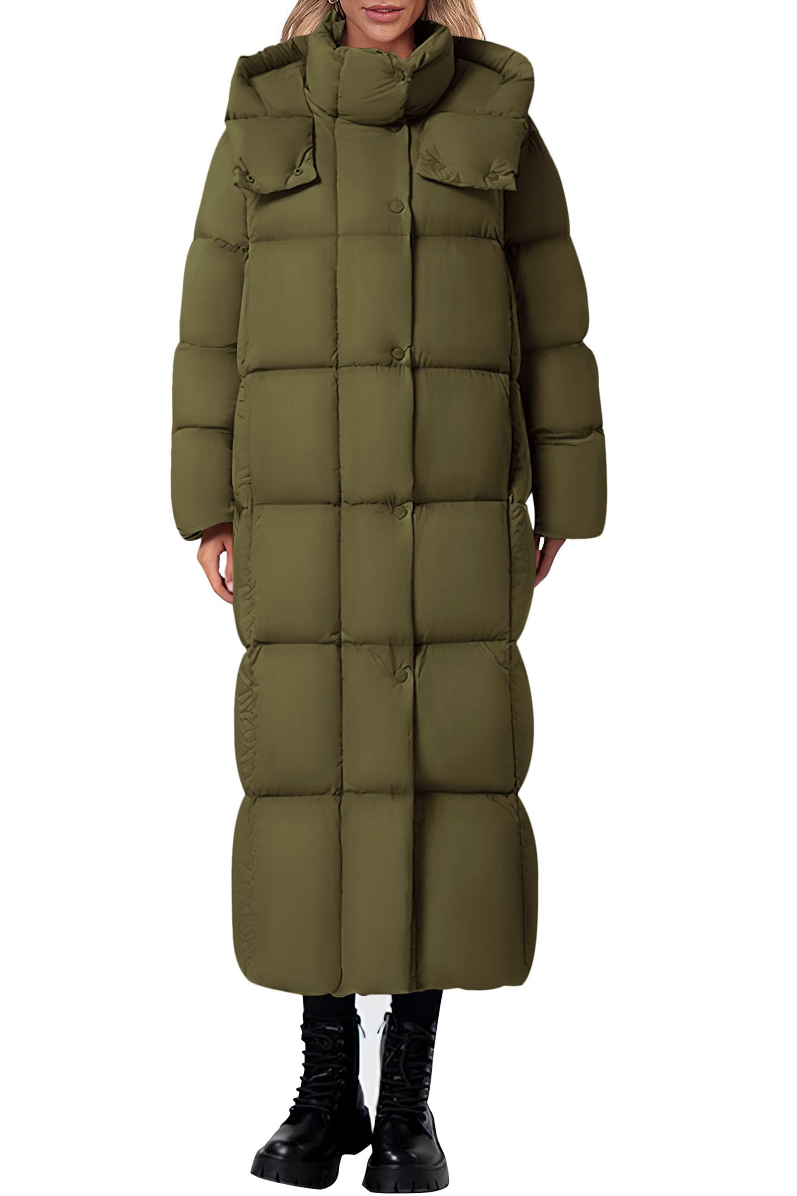 Women's Trendy Winter Long Puffer Coats(Army Green,X-Small)