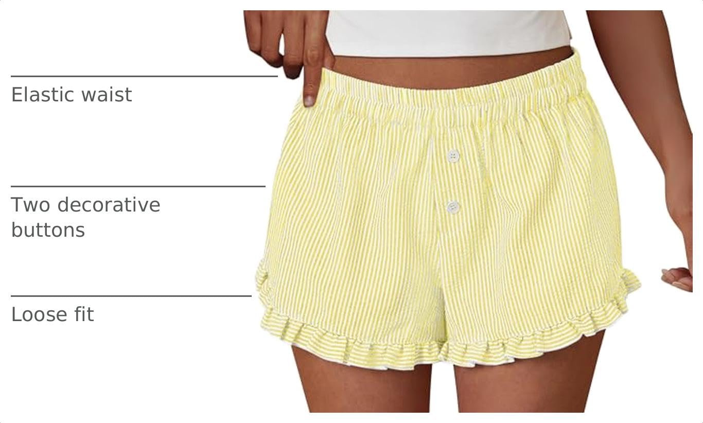 Womens Boxer Shorts Striped Gingham Ruffle Pajama Bottoms