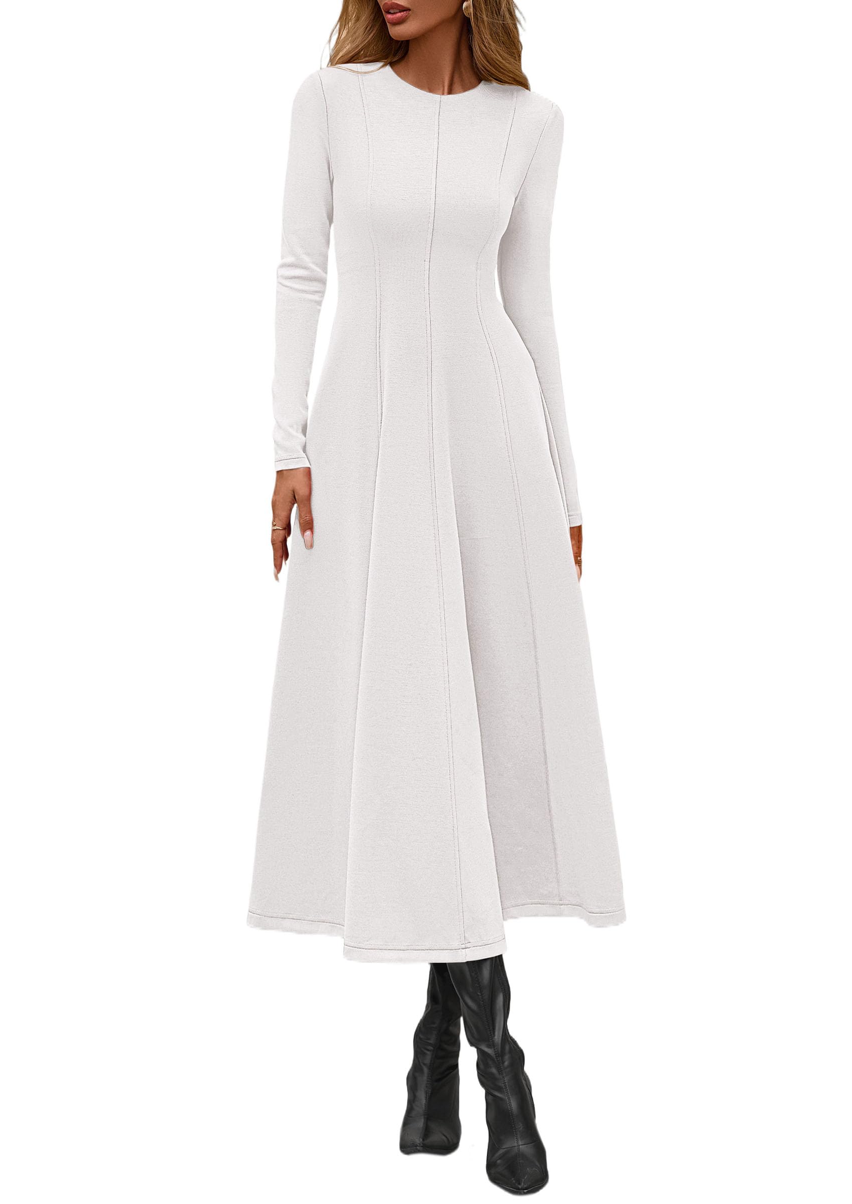 Women's Fall Long Sleeve A Line Midi Elegant Cocktail Dress