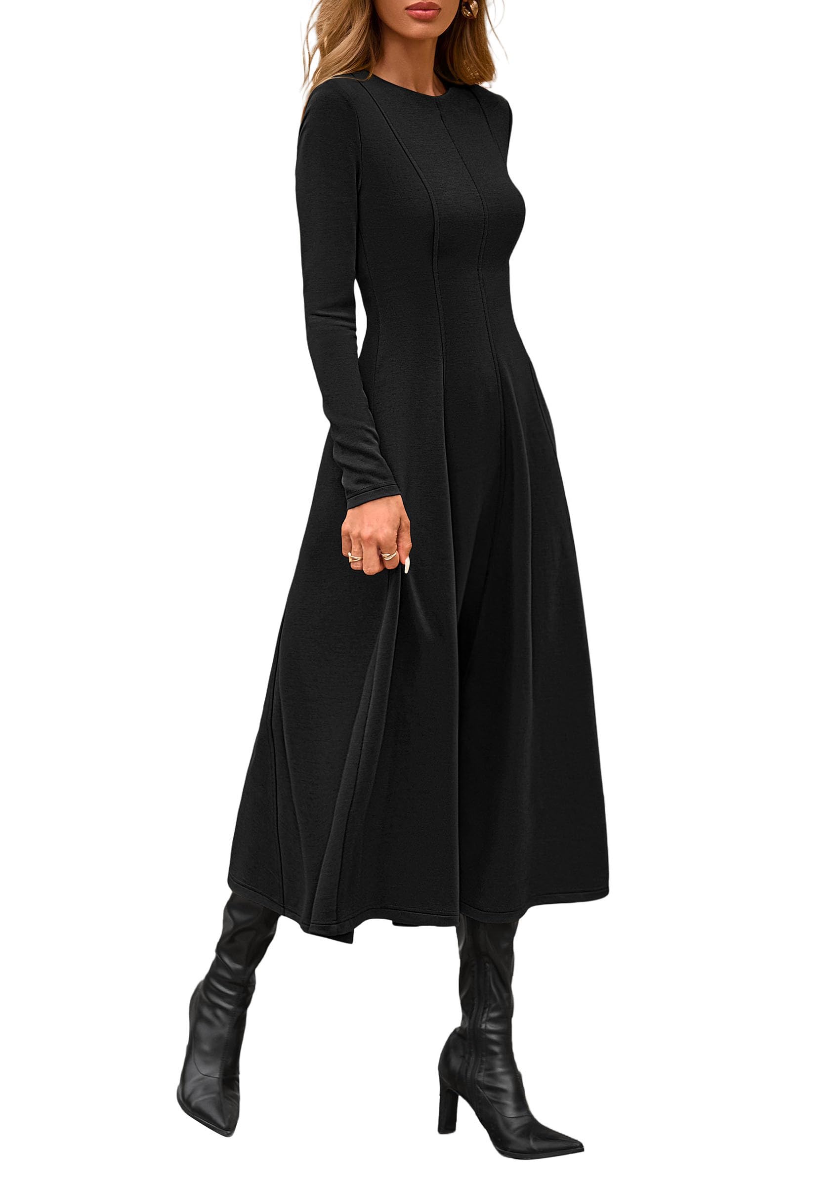 Women's Fall Long Sleeve A Line Midi Elegant Cocktail Dress