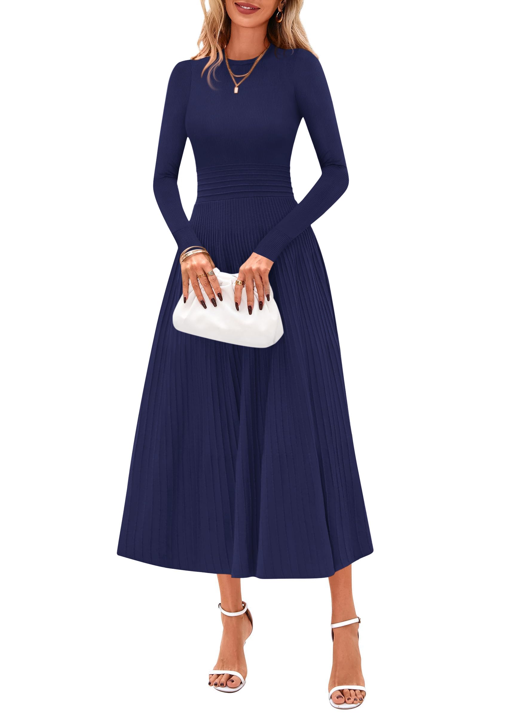 Women's Long Sleeve Knit Maxi Sweater Dress,Navy Blue,S