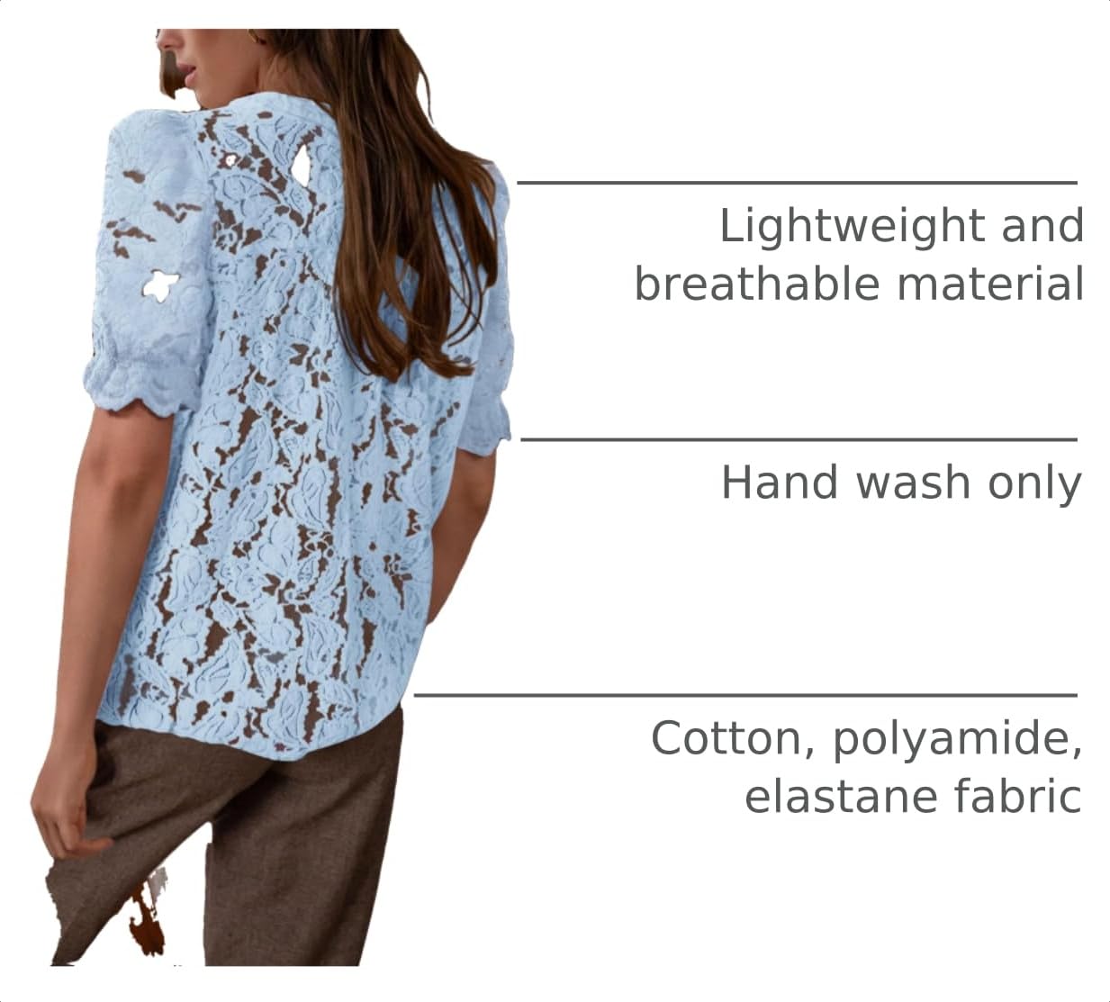 Womens Lace Tops Button Down Short Sleeve Shirts,Light Blue,S