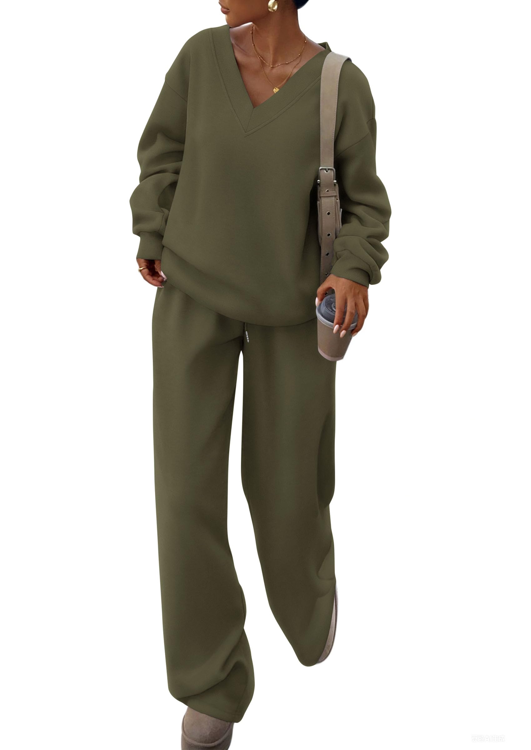Womens 2 Piece Outfits Fall Sweatsuits,Army Green,S