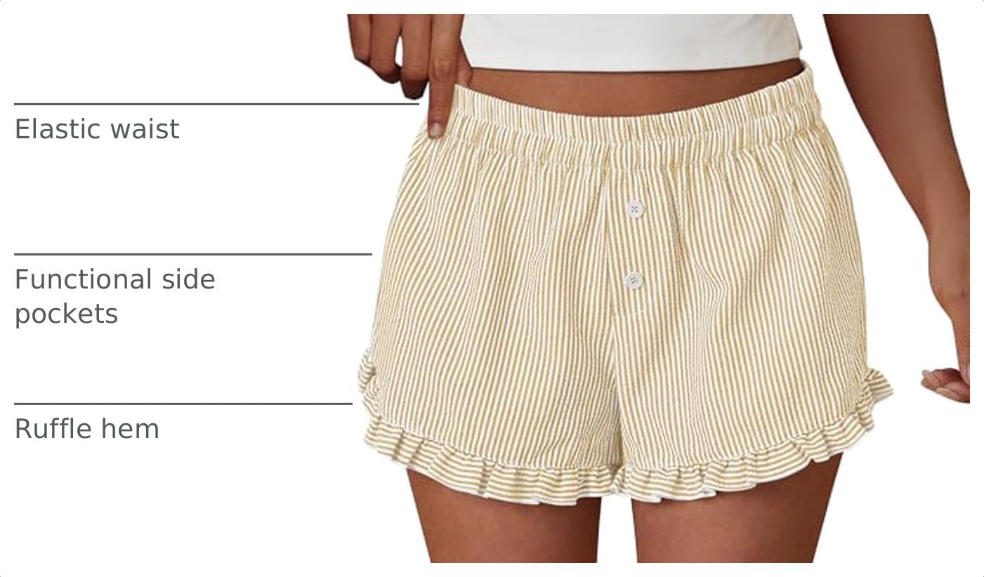 Womens Boxer Shorts Striped Gingham Ruffle Pajama Bottoms