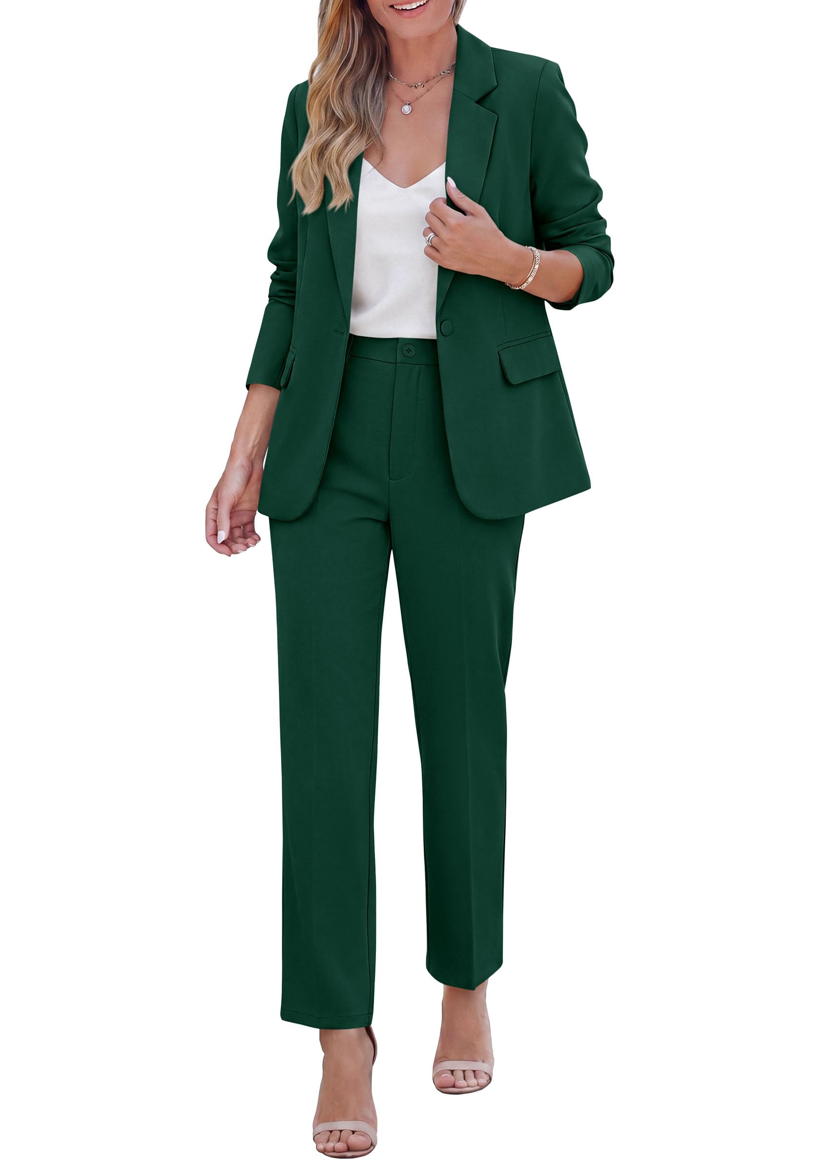 Two Piece Sets for Women Dressy Pant Suits,Dark Green,XS
