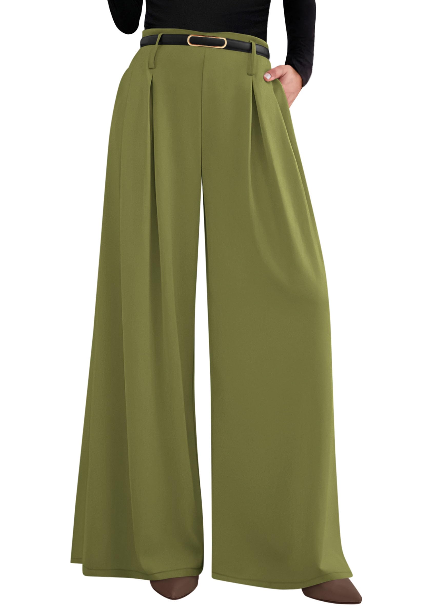 Womens Wide Leg Dress Pants Flowy Trousers,Sage Green,S
