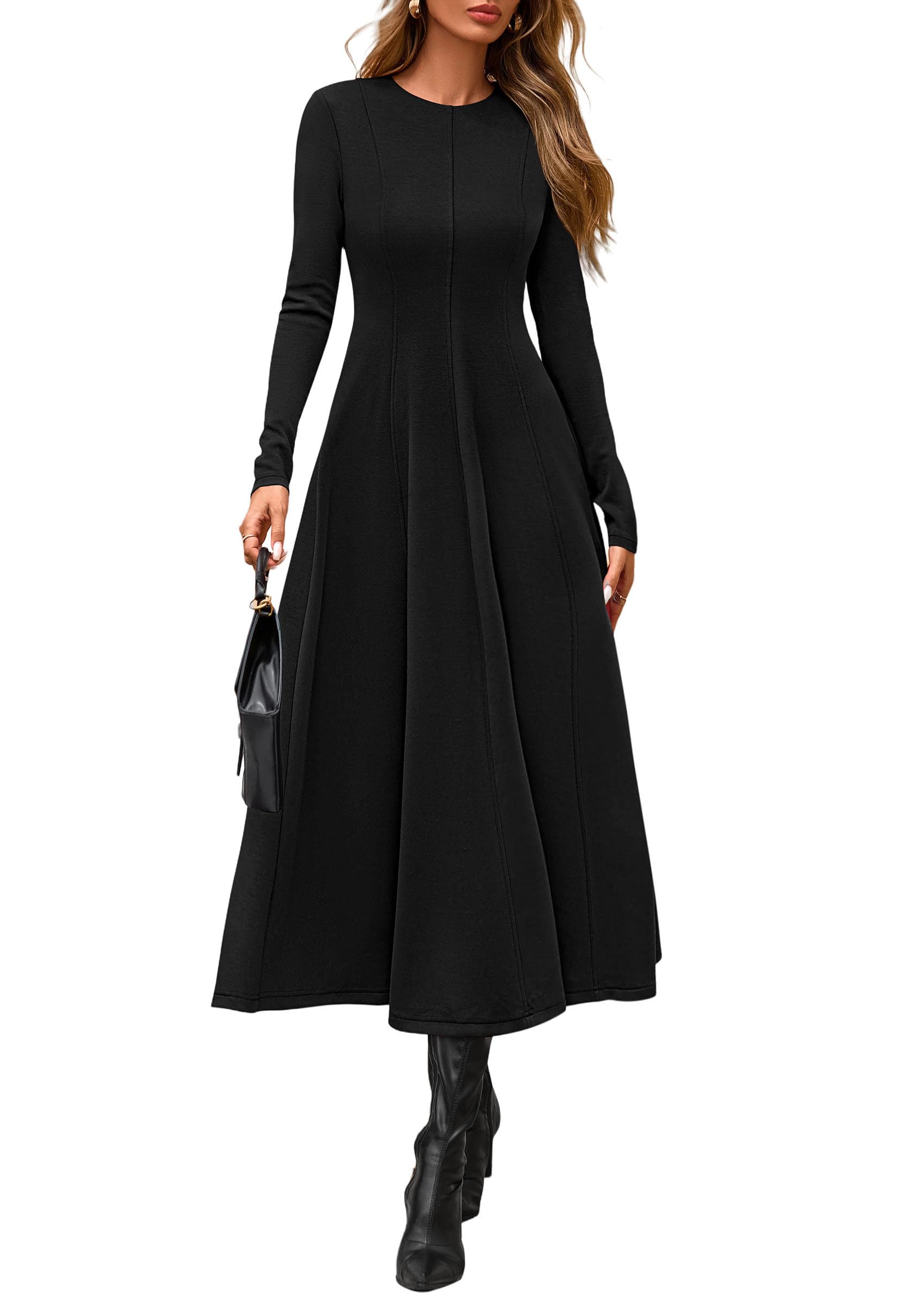 Women's Fall Long Sleeve A Line Midi Elegant Cocktail Dress