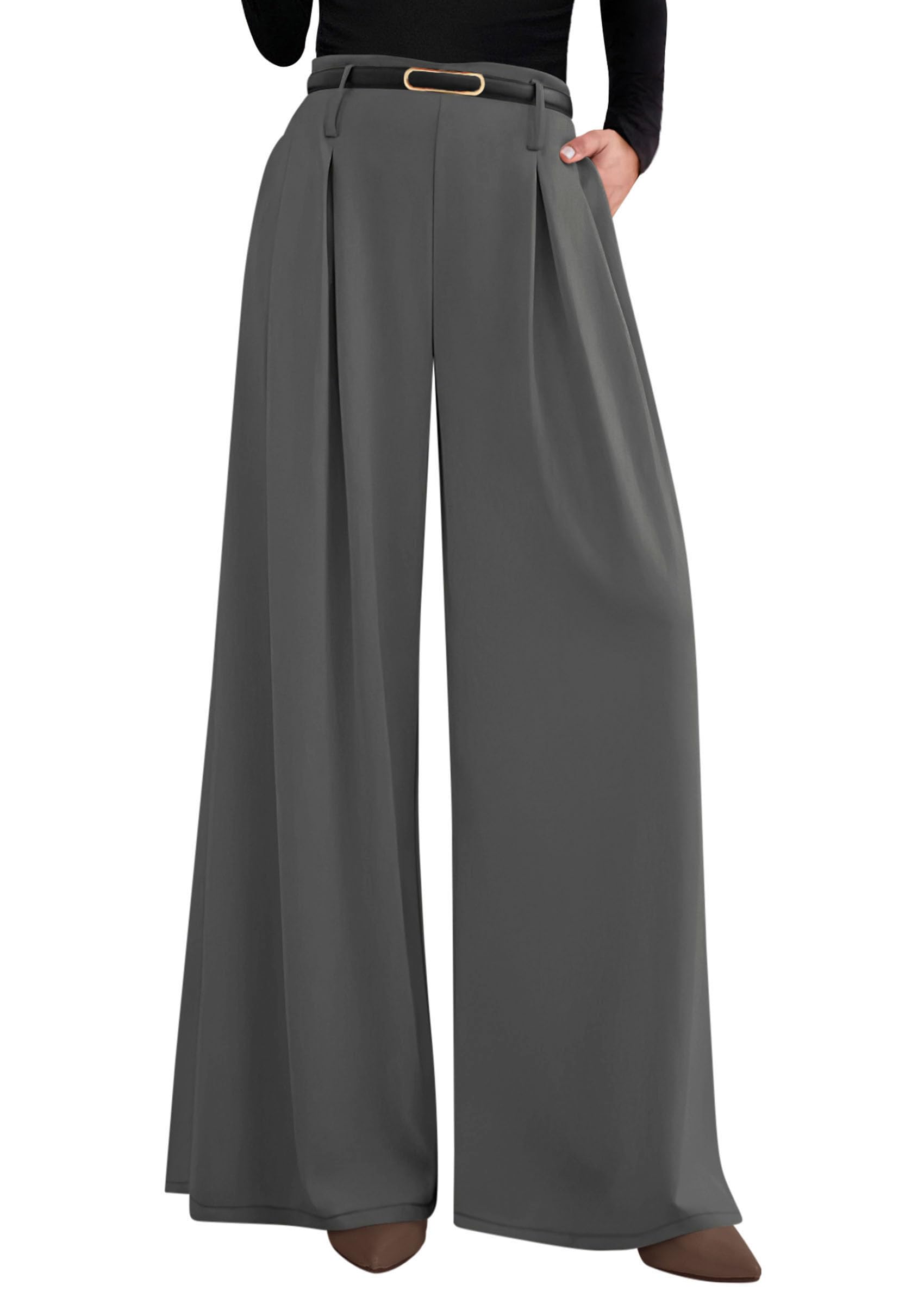 Womens Wide Leg Dress Pants Flowy Trousers,Grey,S