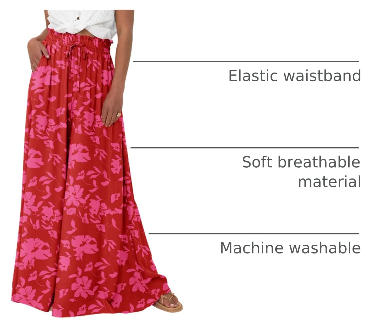 Summer Wide Leg Palazzo Pants for Women Casual,Print Red,S