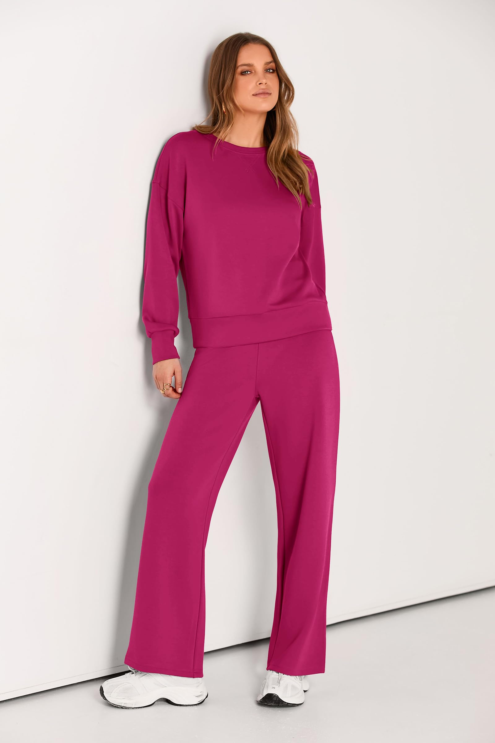 Women's 2 Piece Outfits Sweatsuits Lounge Sets,Rose Red,S