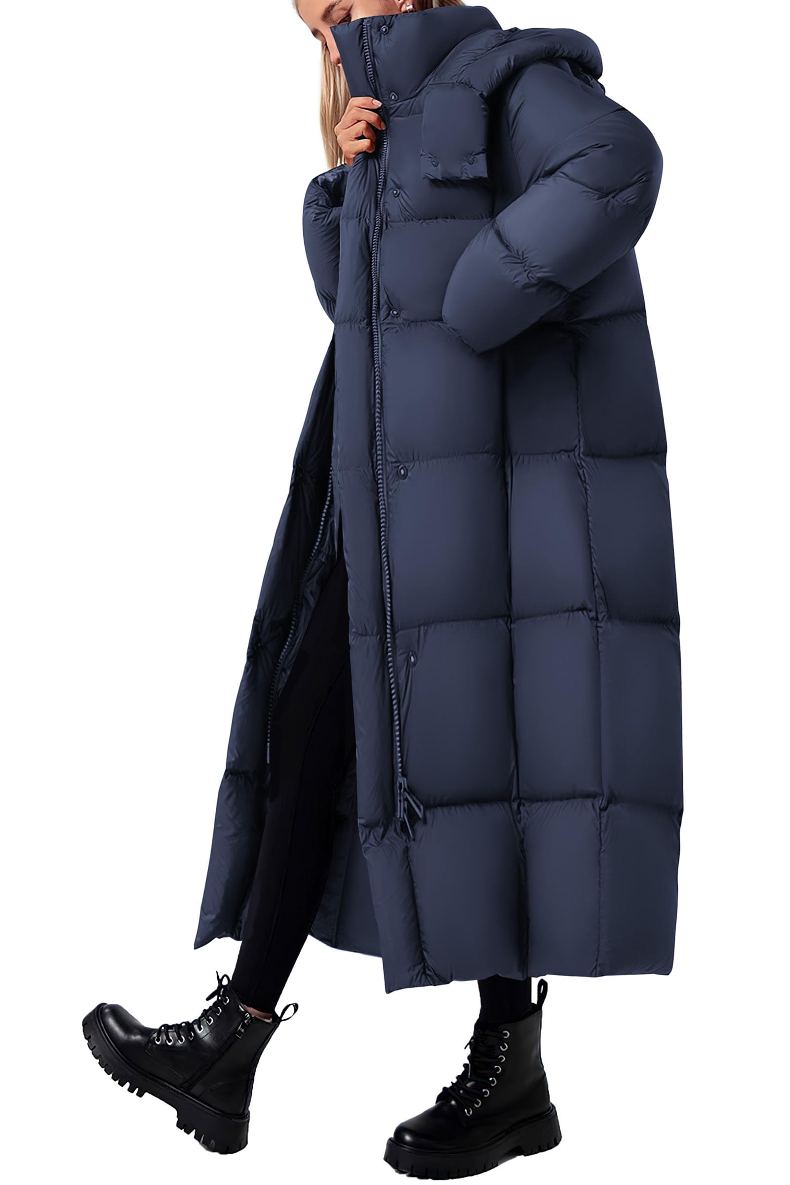 Women's Trendy Winter Long Puffer Coats(Dark Blue,X-Small)