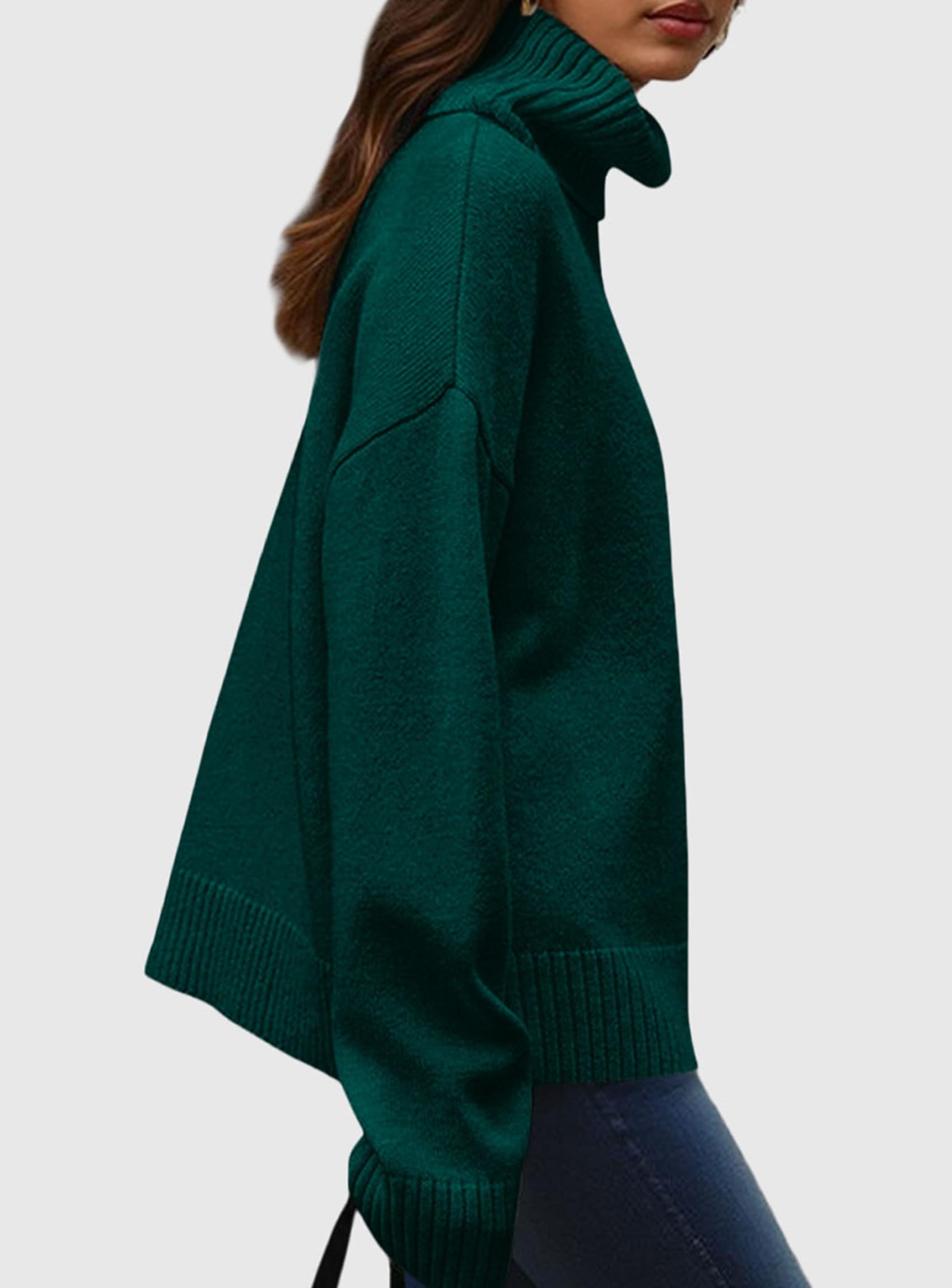 Womens Turtleneck Long Sleeve Knit Sweater,Dark Green,S