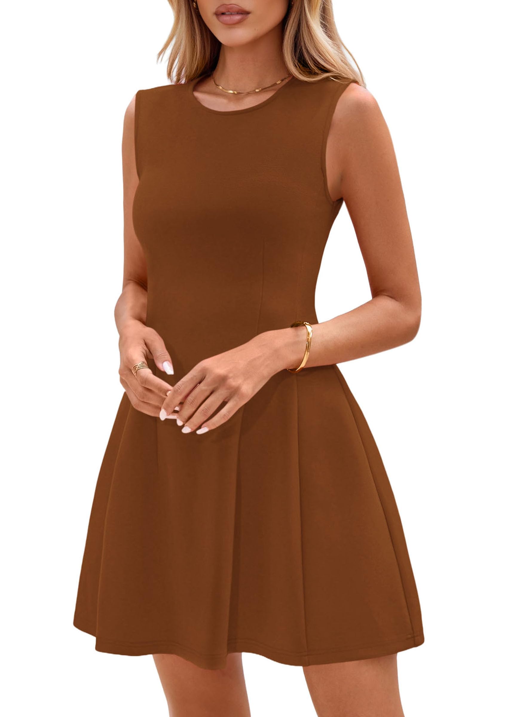 Women's A Line Elegant Summer Cocktail Dresses, Brown,XS