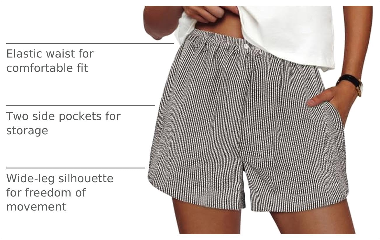 Women's Summer Striped Boxer Shorts, Striped Black White,S