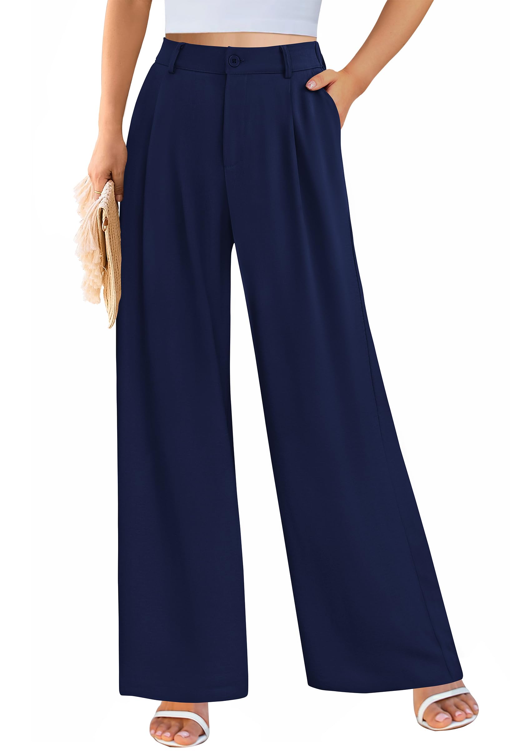 Women's Flowy Wide Leg Dress Pants,Navy,S
