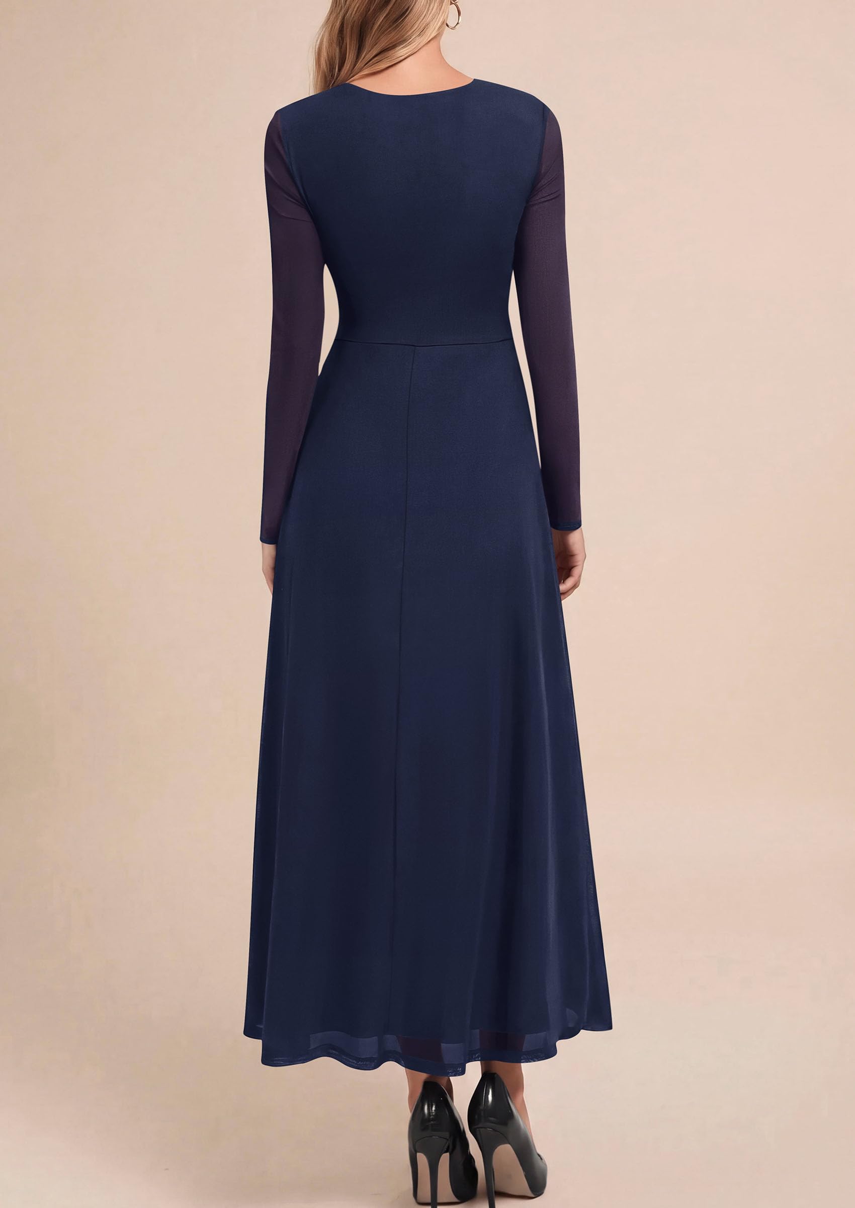 Women's Flowy Maxi Mesh Fall Cocktail Wedding Guest Dresses