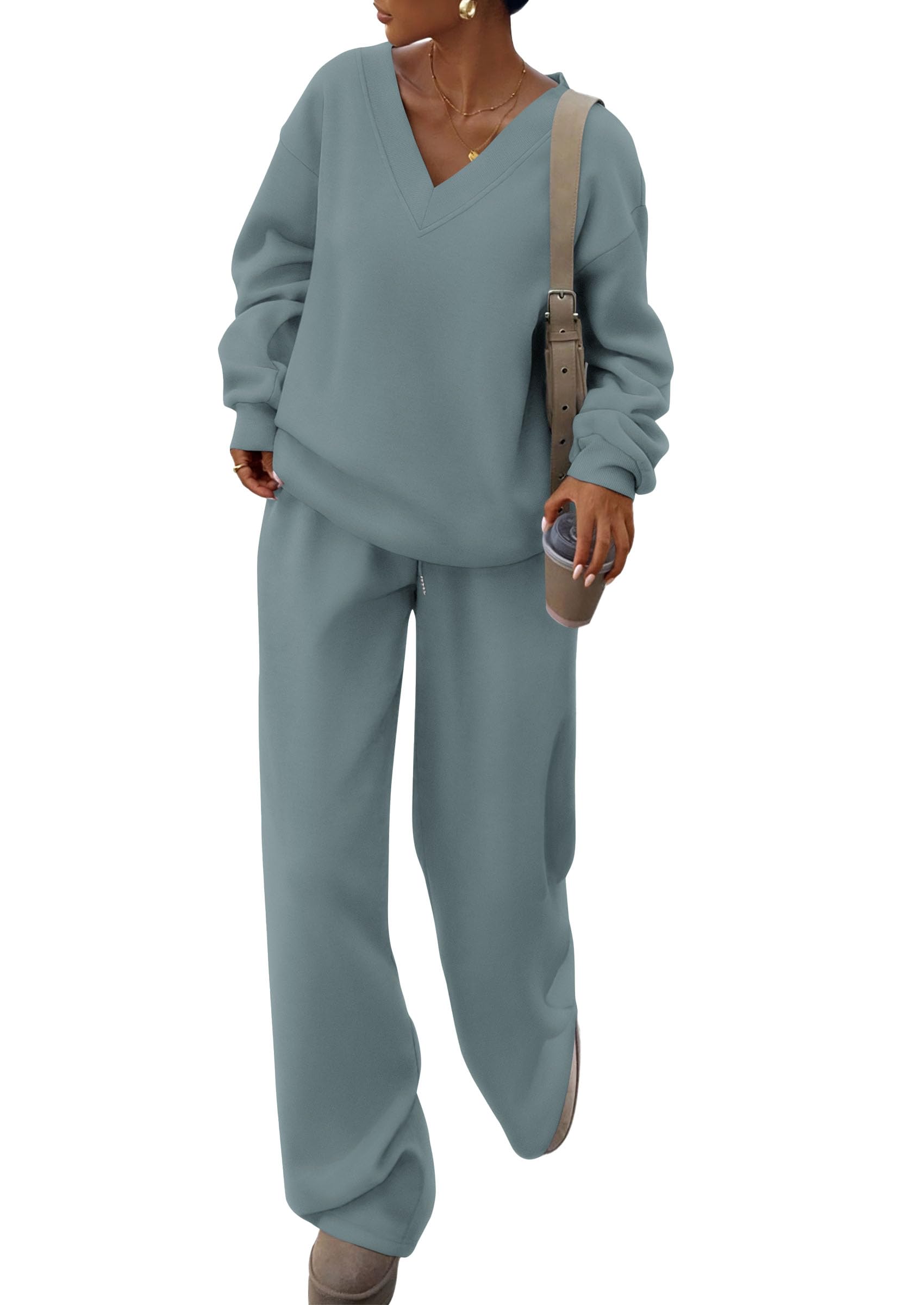 Womens 2 Piece Outfits Fall Sweatsuits,Grey Blue,S