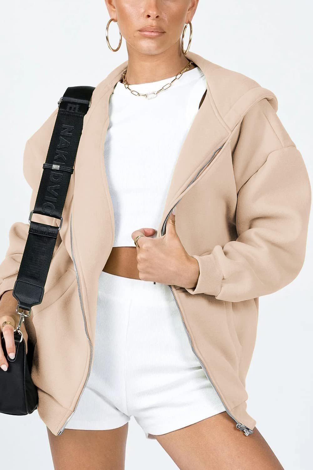 Women's Fall Zip Up Hoodies Sweatshirts Light Khaki
