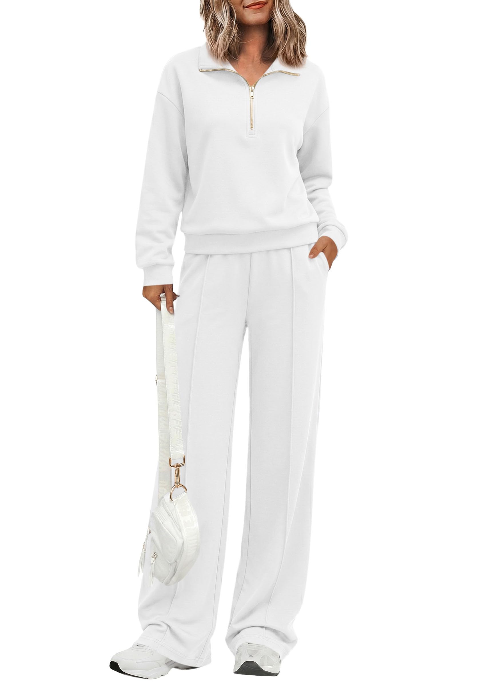 Women's Lounge Sets 2 Piece Outfits Sweatsuits,White,S