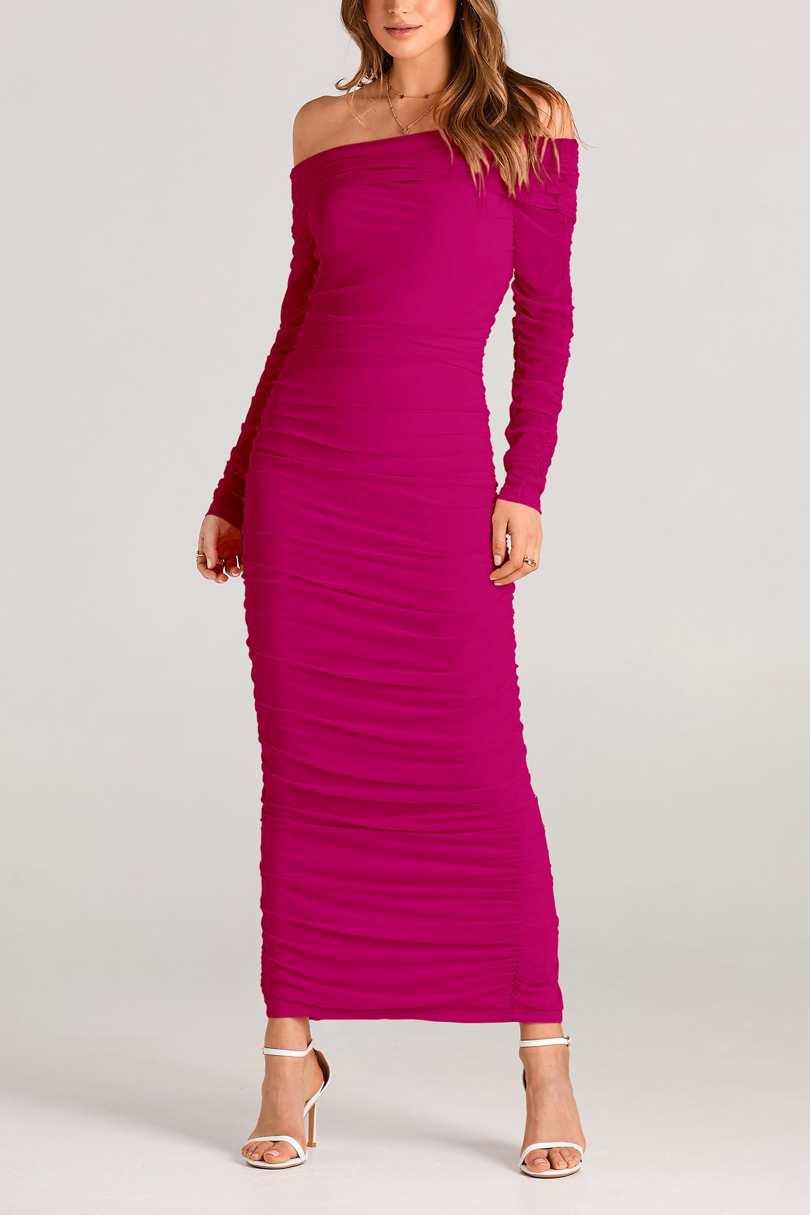 Women's Off Shoulder Bodycon Maxi Dress Wedding Guest Dresses