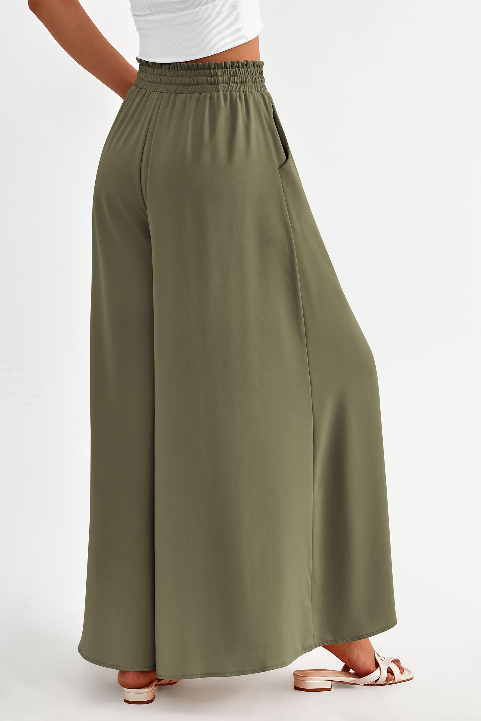 Summer Wide Leg Palazzo Pants for Women Casual,Army Green,M