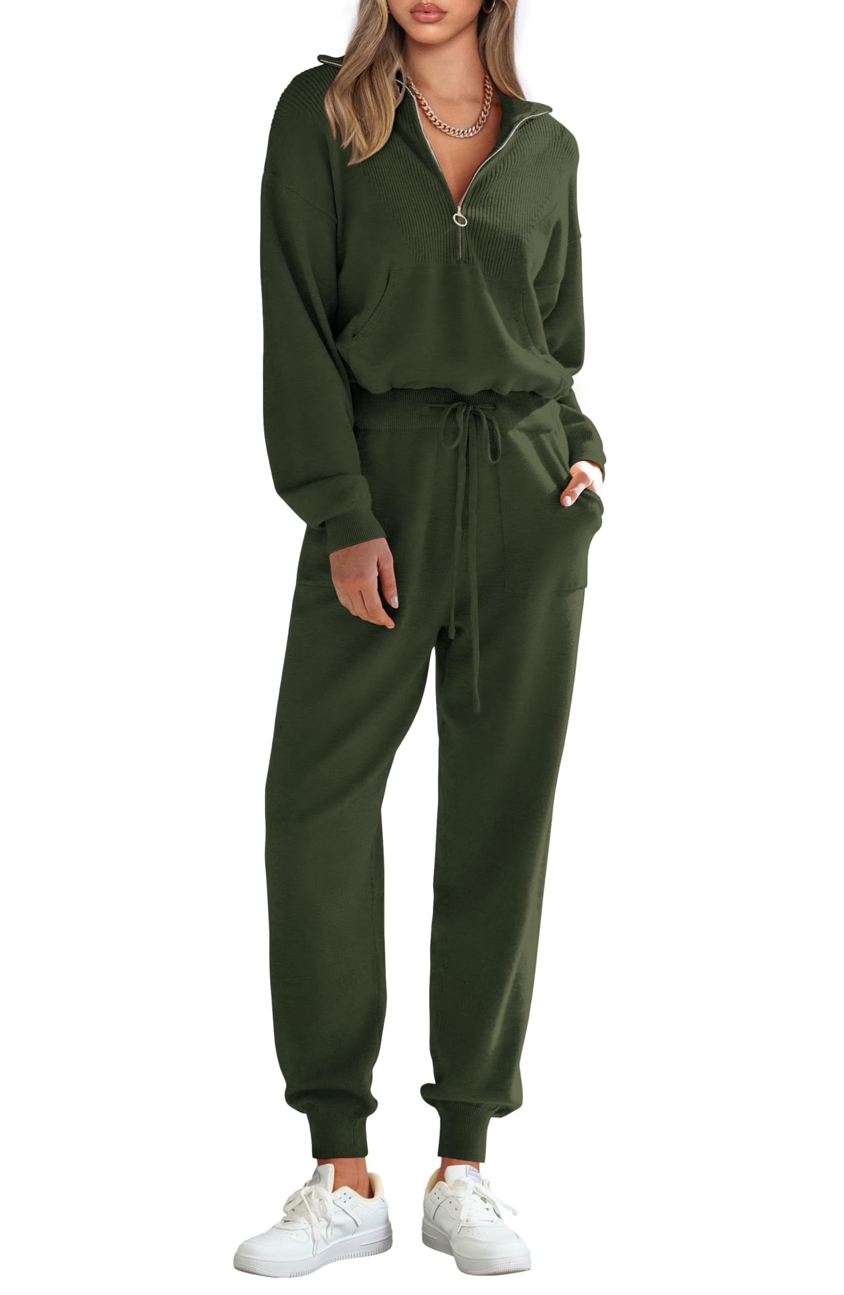 Women's 2 Piece Sweatsuits Set Fall Outfits(Army Green,S)