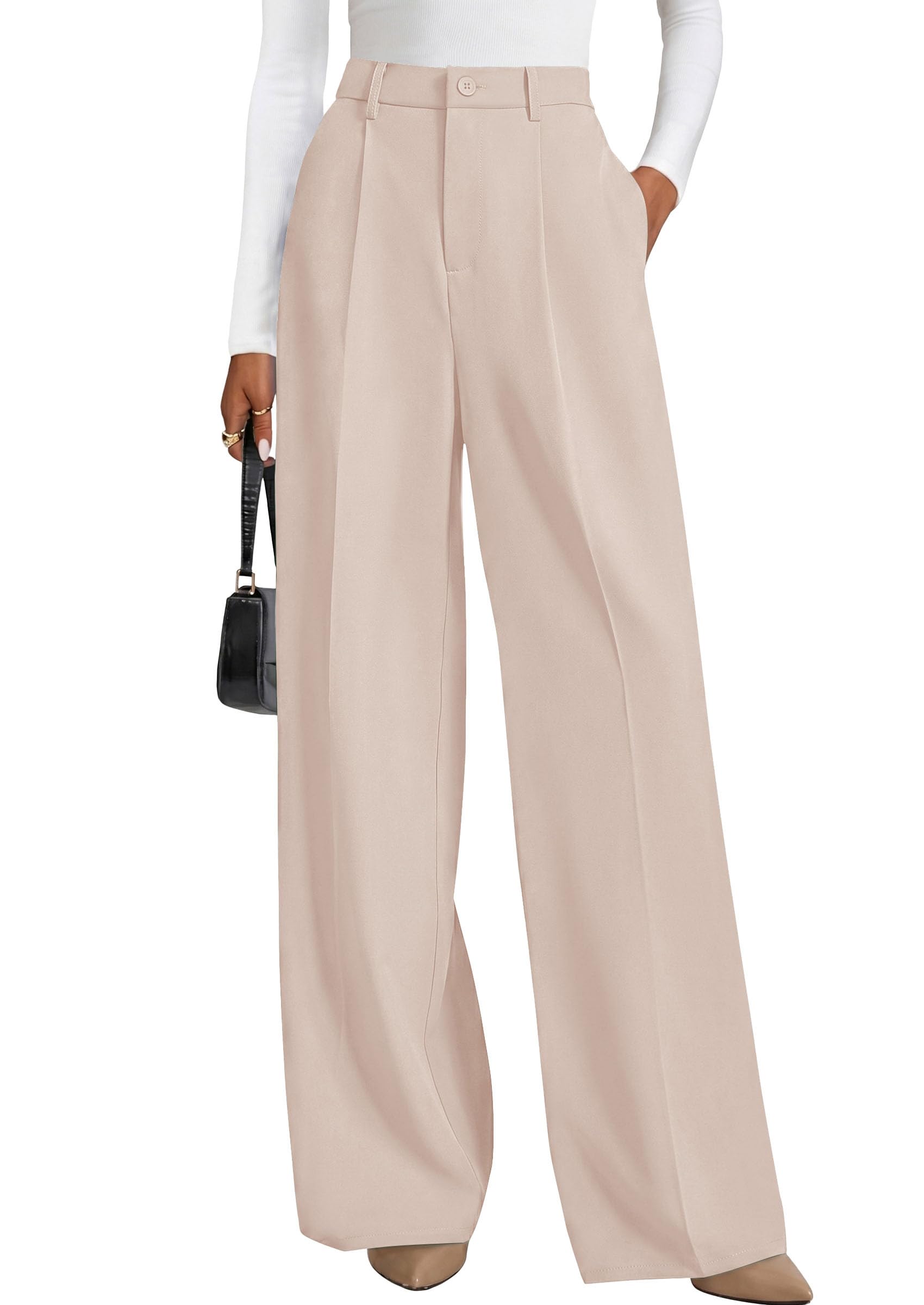 Women's Flowy Wide Leg Dress Pants,Beige,S