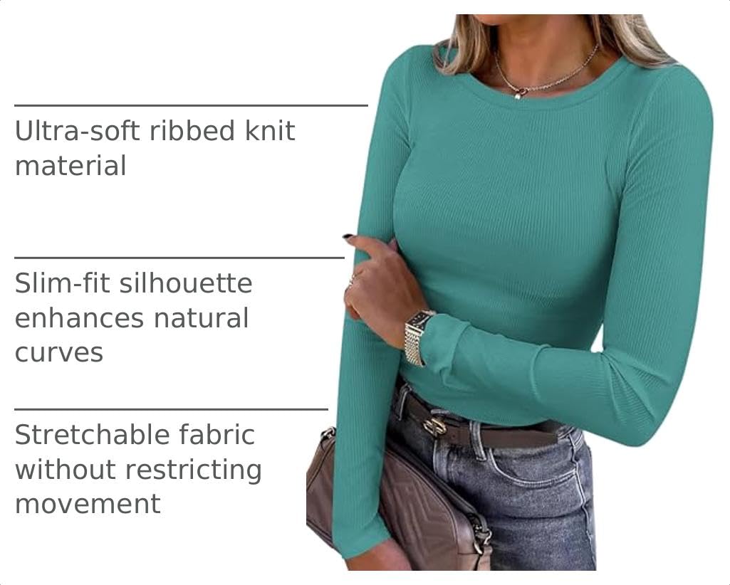 Women's Fall Long Sleeve Shirts Basic Tees (Teal,S)