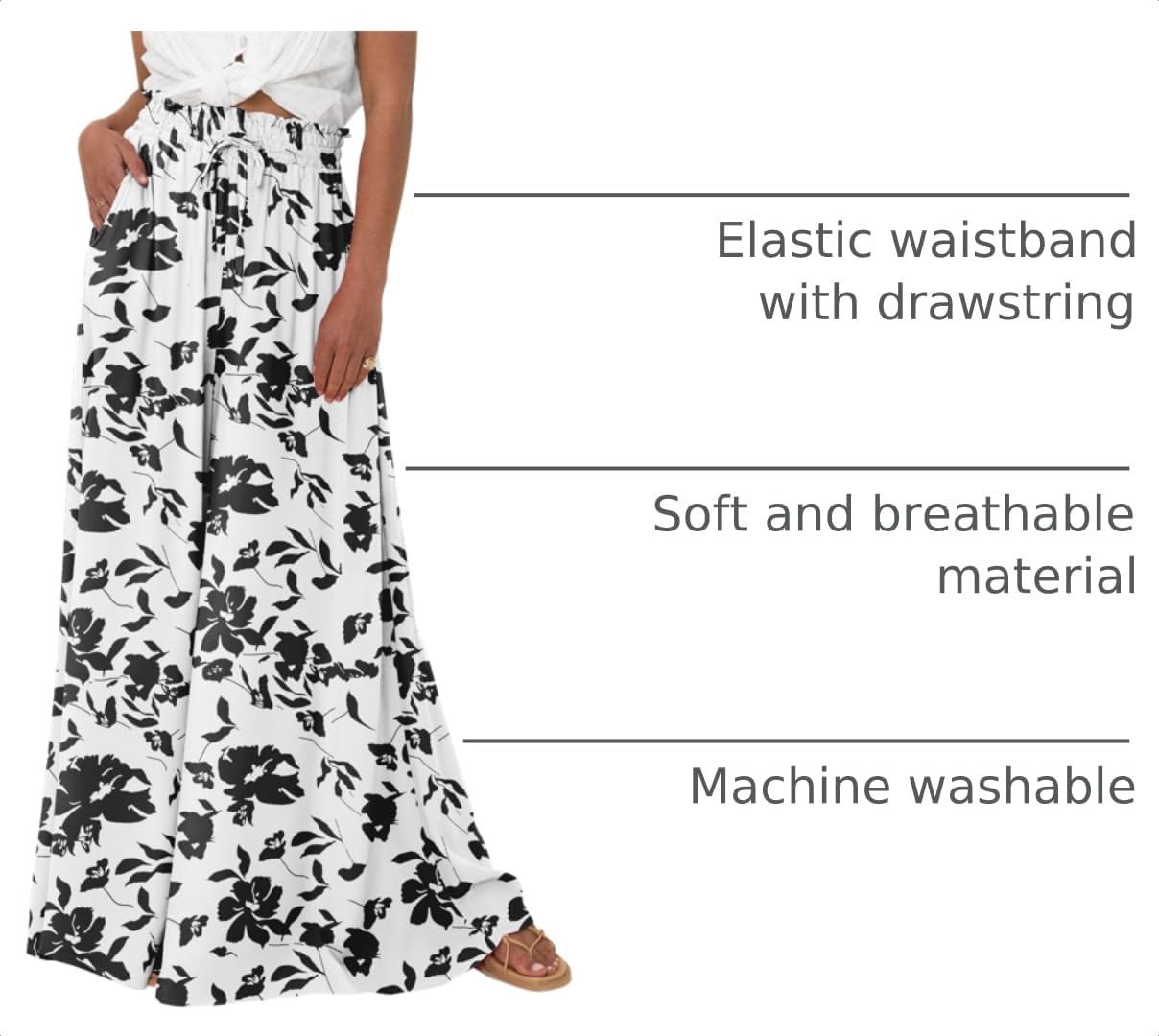 Summer Wide Leg Palazzo Pants for Women Casual,Print Black,S