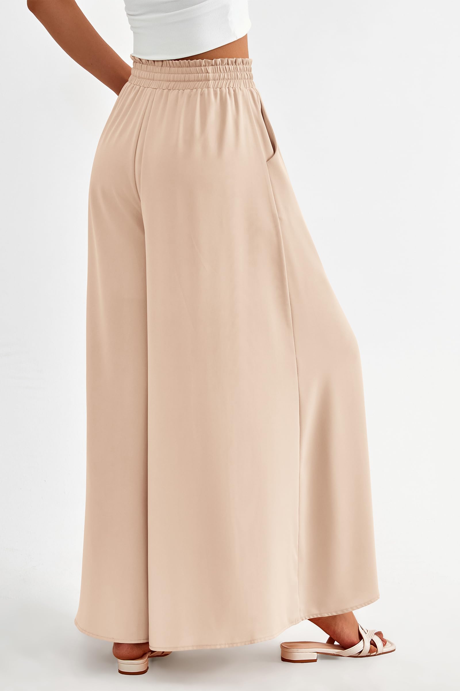 Summer Wide Leg Palazzo Pants for Women Casual,Beige,S