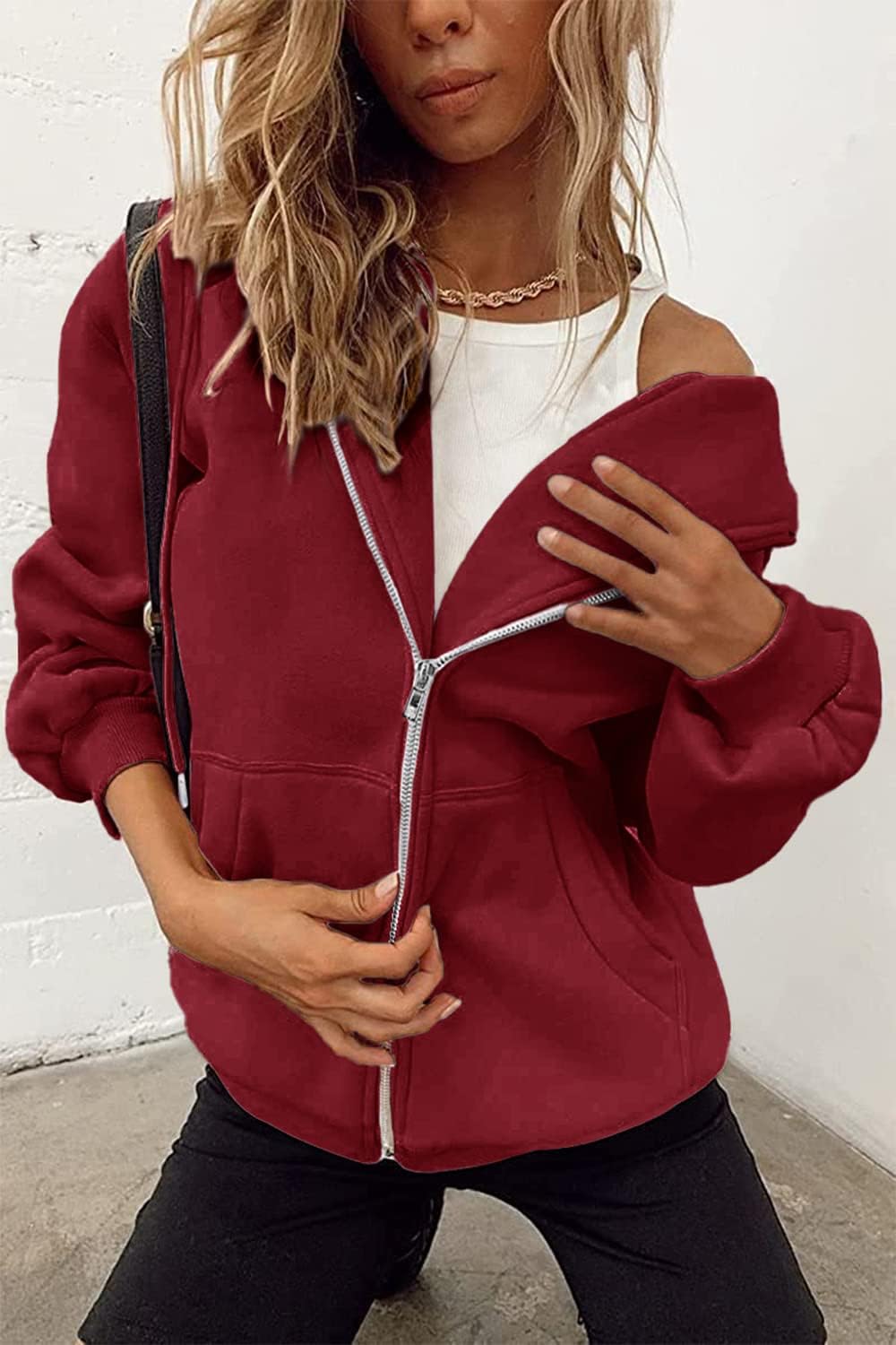 Women's Fall Zip Up Hoodies Sweatshirts Red