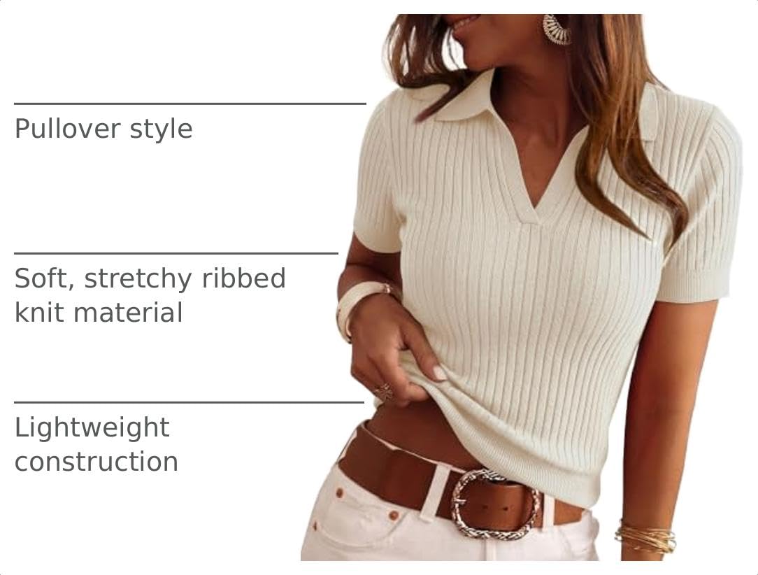 Women's Short Sleeve Sweater Polo Shirts,Beige,XS