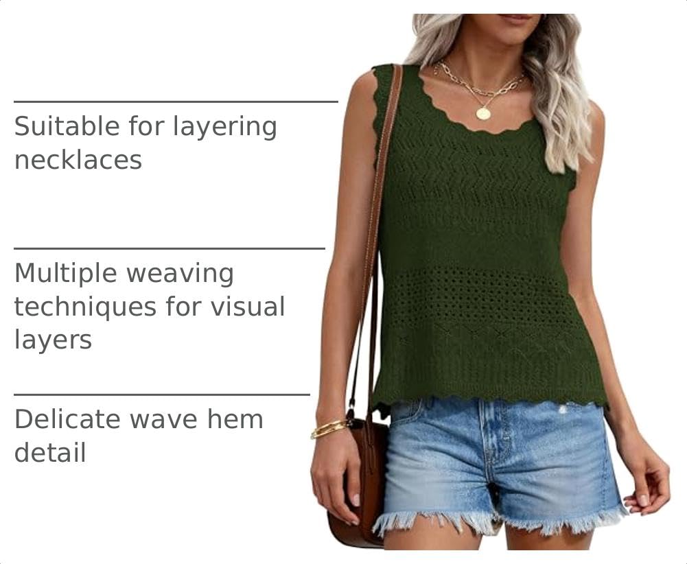 Womens Crochet Tank Tops Knit Sleeveless Vest,Army Green,S