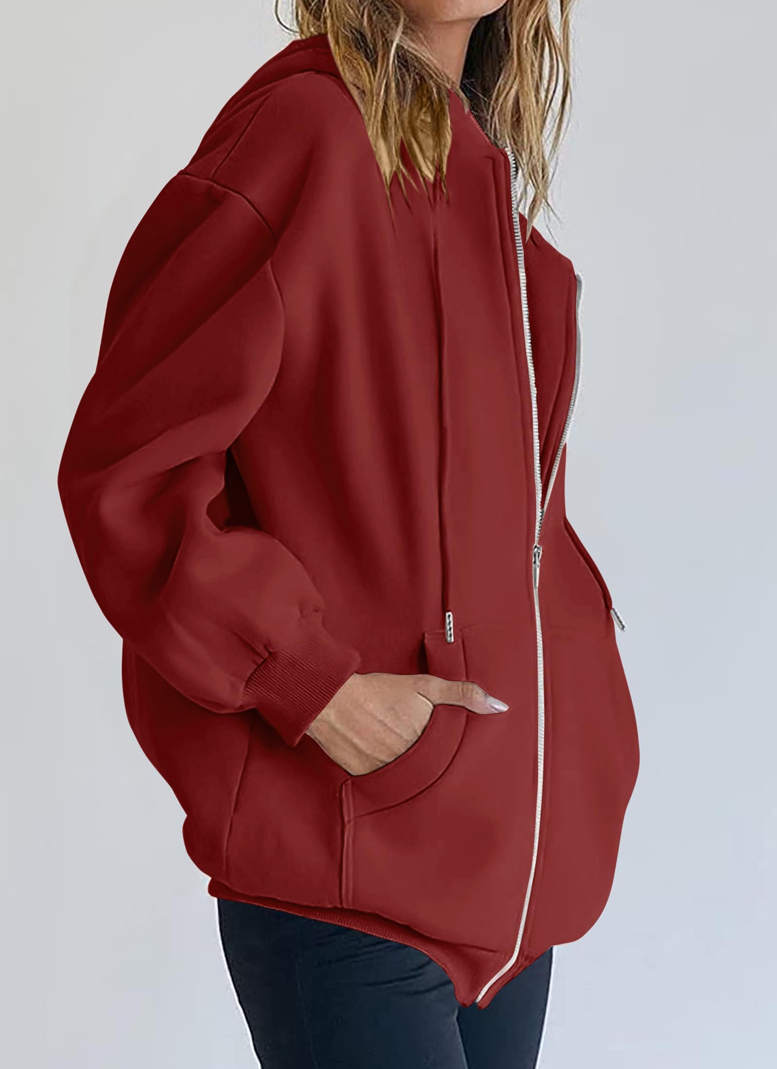 Women's Fall Zip Up Hoodies Sweatshirts Brown Red
