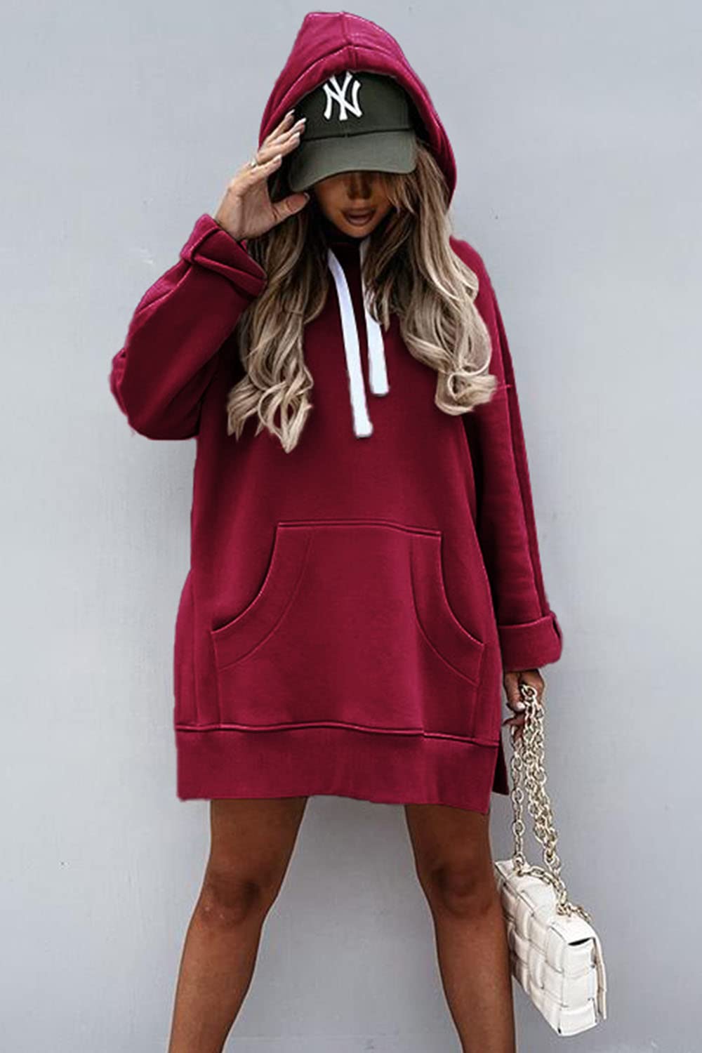 Sweatshirt for Women Fall Oversized Hoodie Dress,Wine Red,S