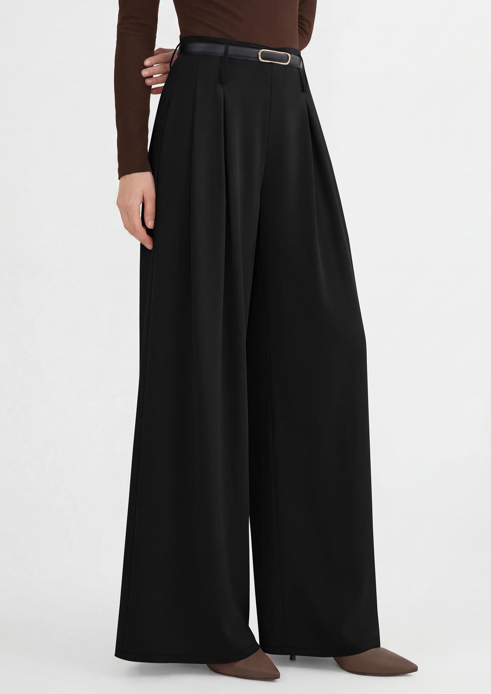 Womens Wide Leg Dress Pants Flowy Trousers,Black,S