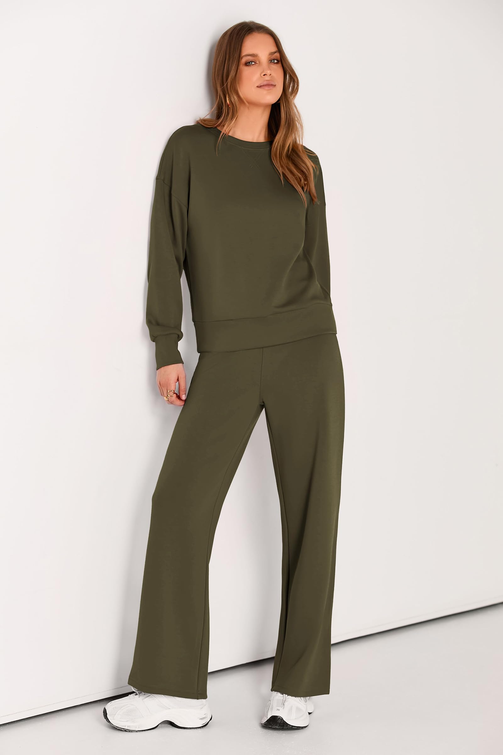 Women's 2 Piece Outfits Sweatsuits Lounge Sets,Army Green,S