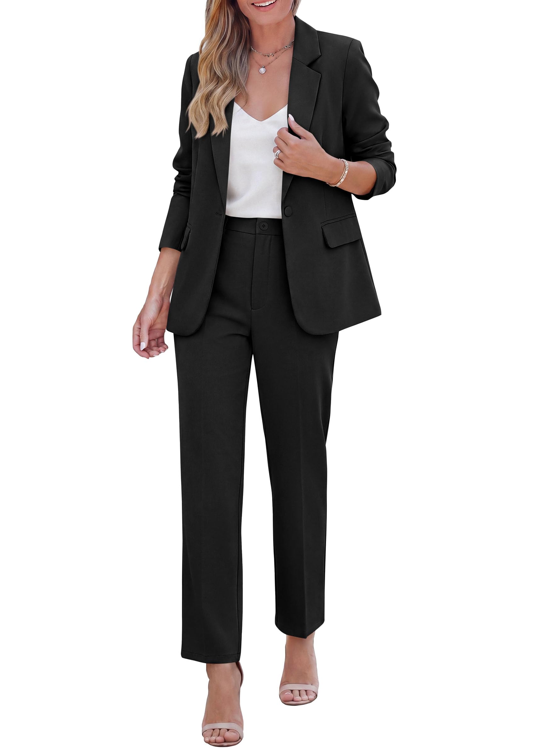 Two Piece Sets for Women Dressy Pant Suits,Black,XS