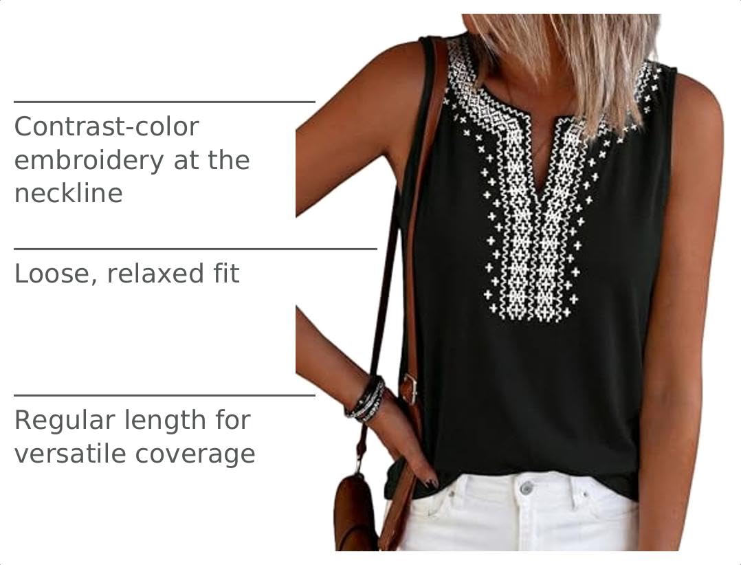 Womens Embroidered Sleeveless Tank Tops Black,S