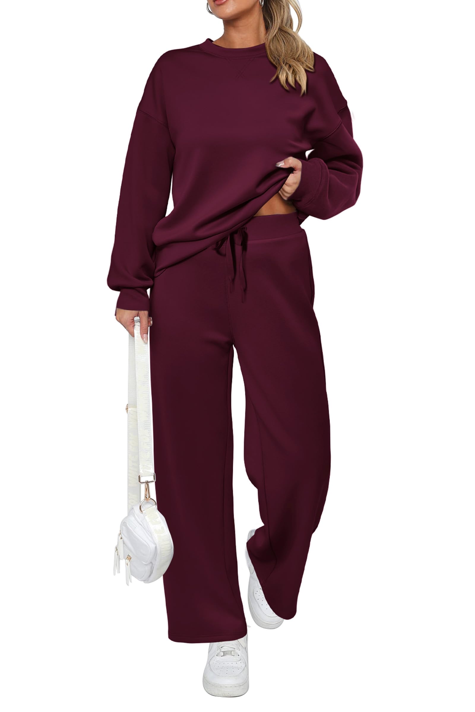 Women's 2 Piece Outfits Sweatsuits Lounge Sets,Wine Red,S