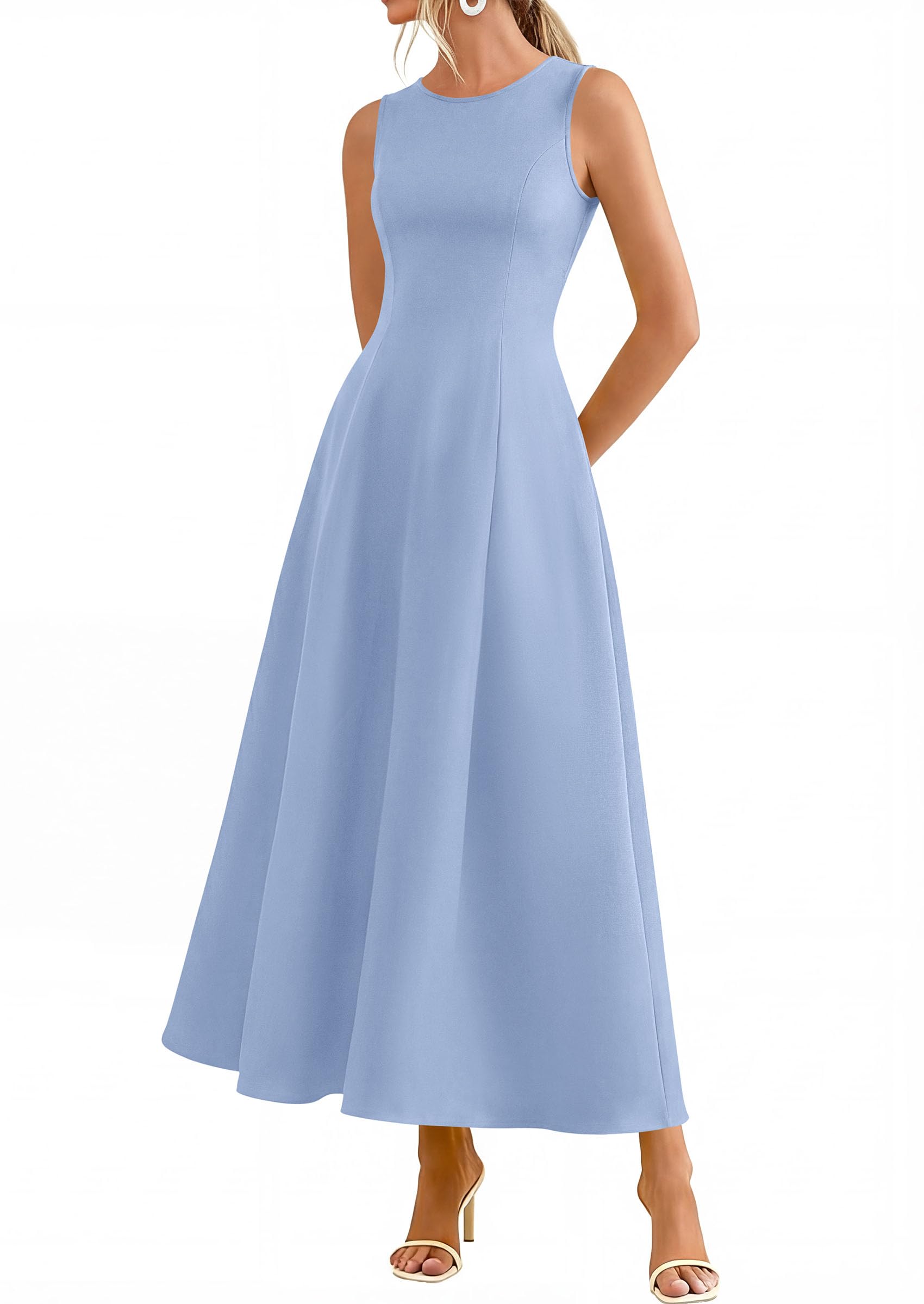 Women's Sleeveless Summer Elegant Maxi Dresses, Light Blue,S