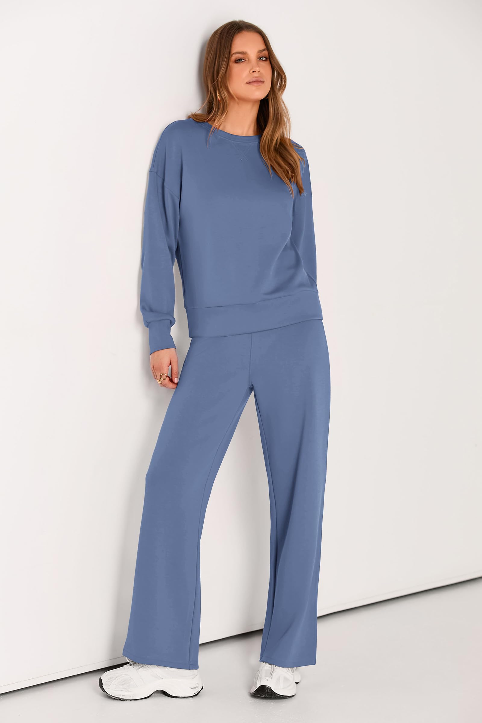 Women's 2 Piece Outfits Sweatsuits Lounge Sets,Grey Blue,M