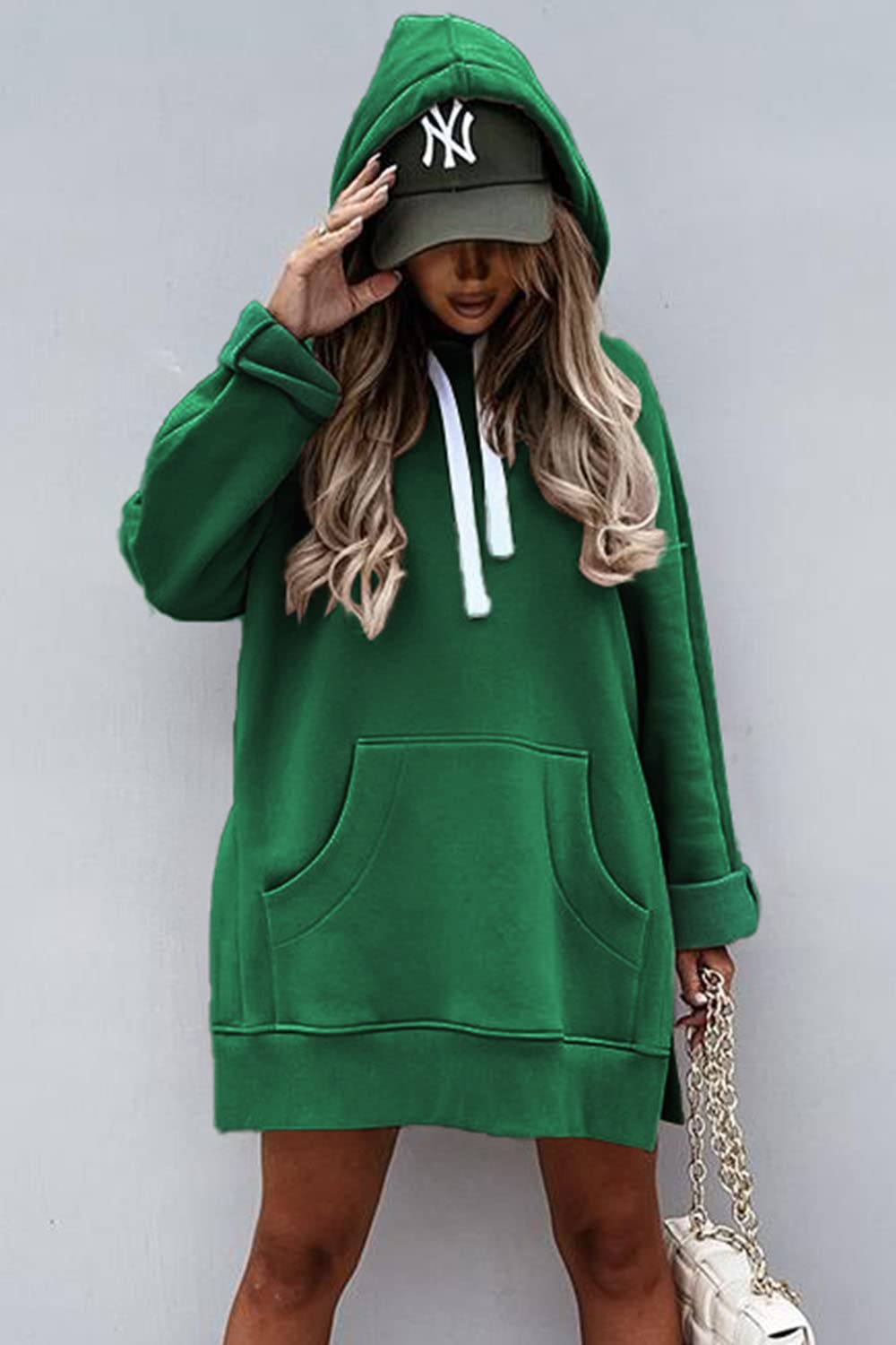 Sweatshirt for Women Fall Oversized Hoodie Dress,Dark Green,L