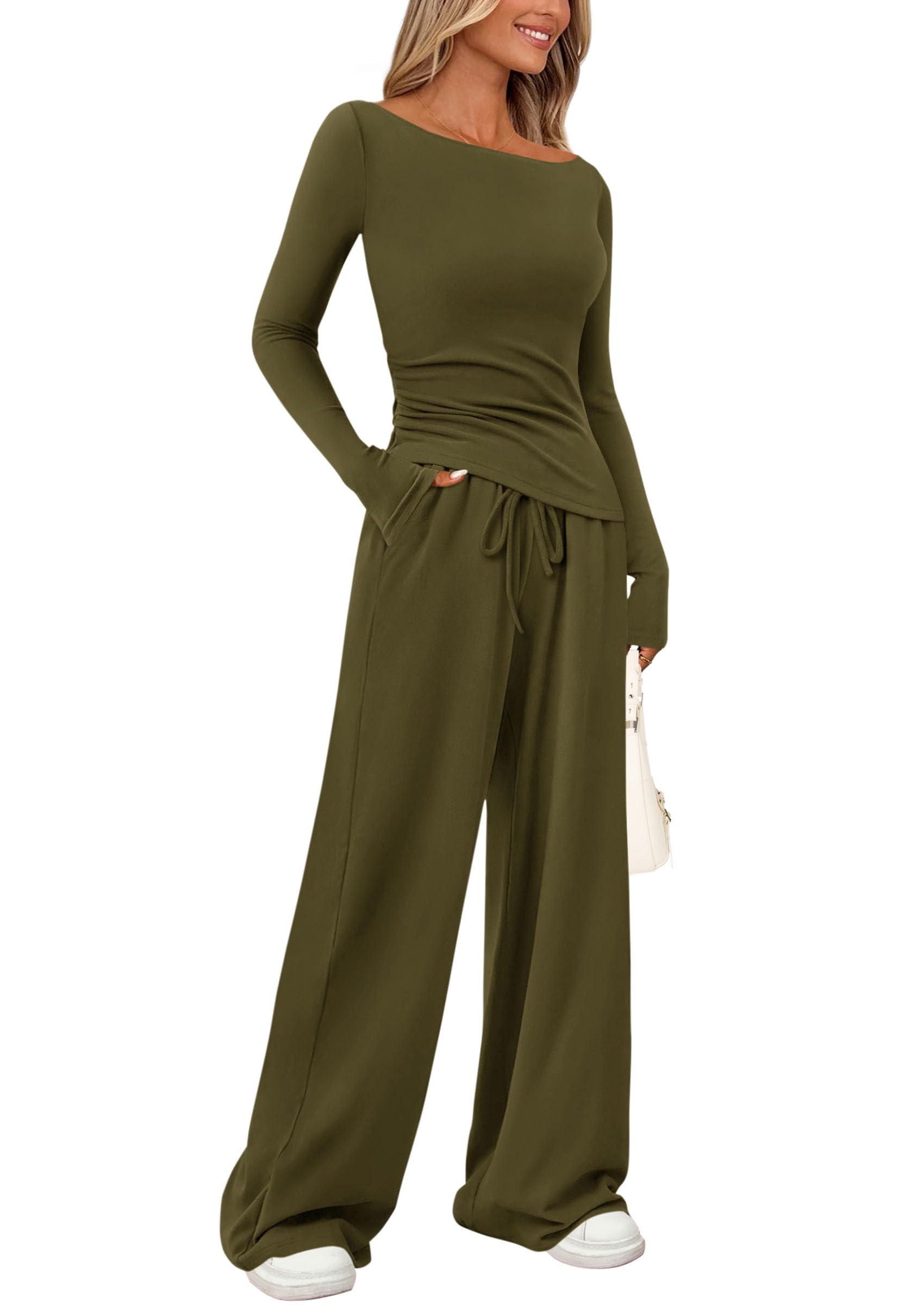 Women's 2 Piece Lounge Sets Airport Outfits(Army Green,XS)