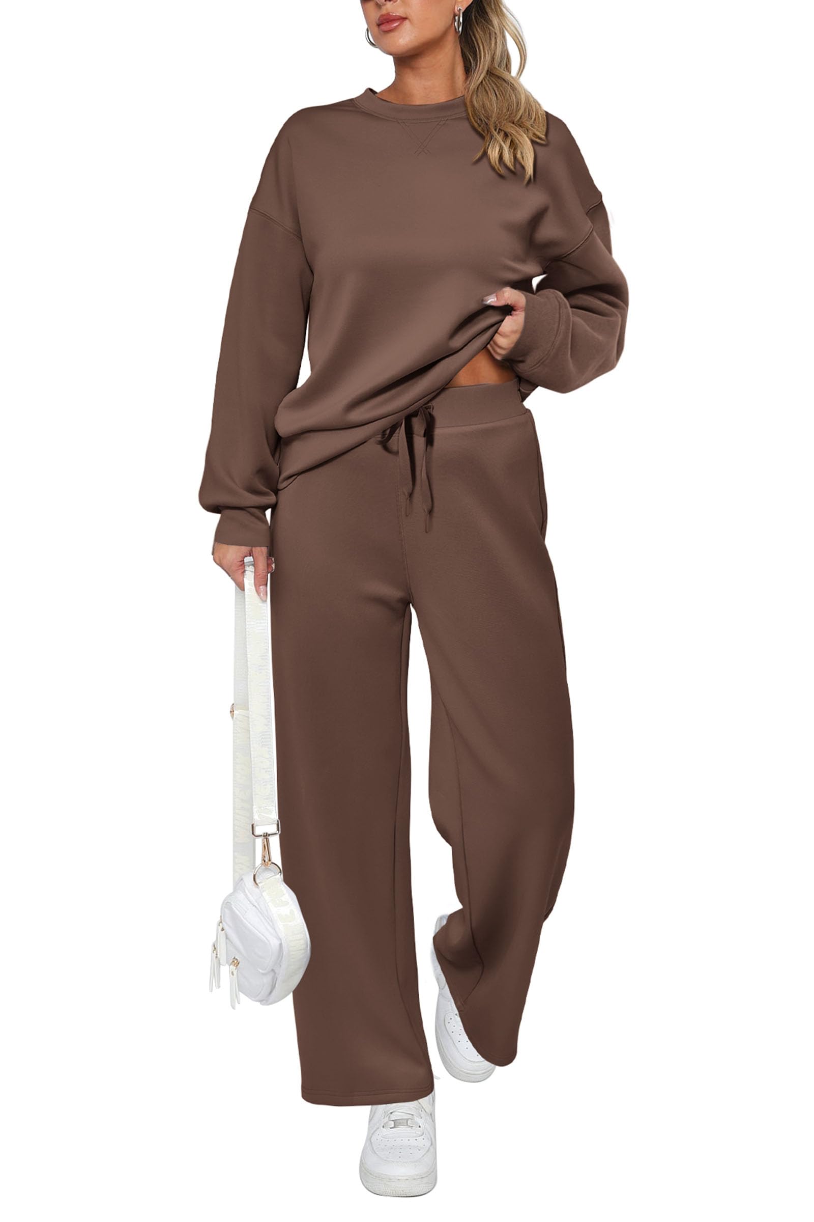 Women's 2 Piece Outfits Sweatsuits Lounge Sets,Brown,S