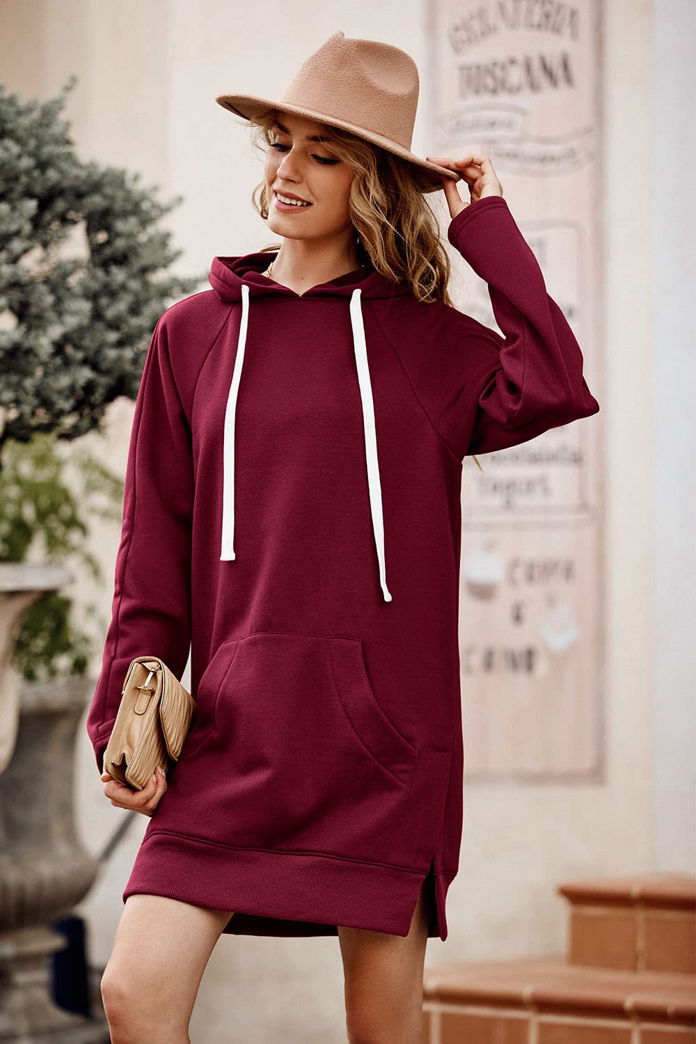 Sweatshirt for Women Fall Oversized Hoodie Dress,Wine Red,S
