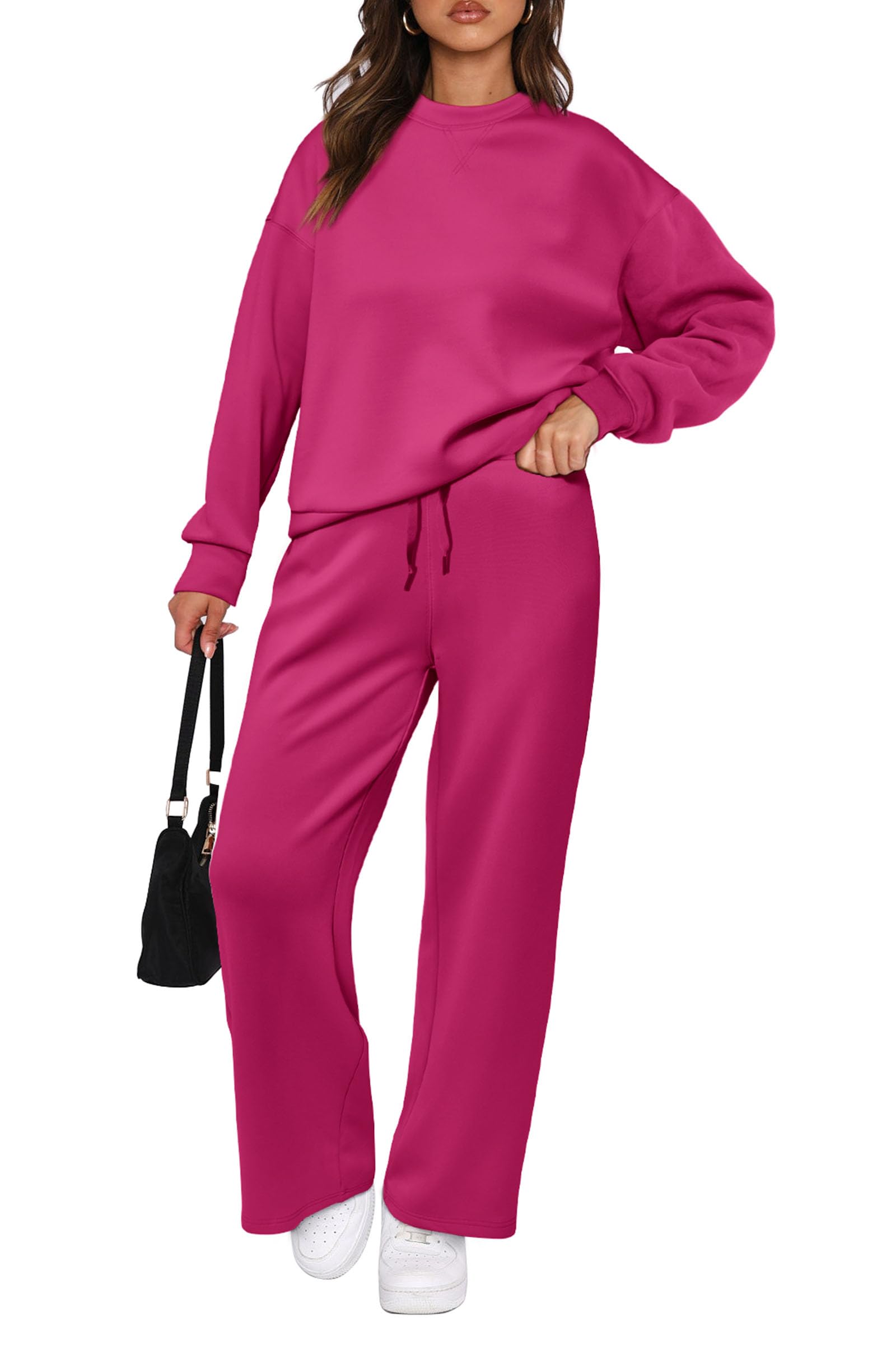 Women's 2 Piece Outfits Sweatsuits Lounge Sets,Rose Red,S