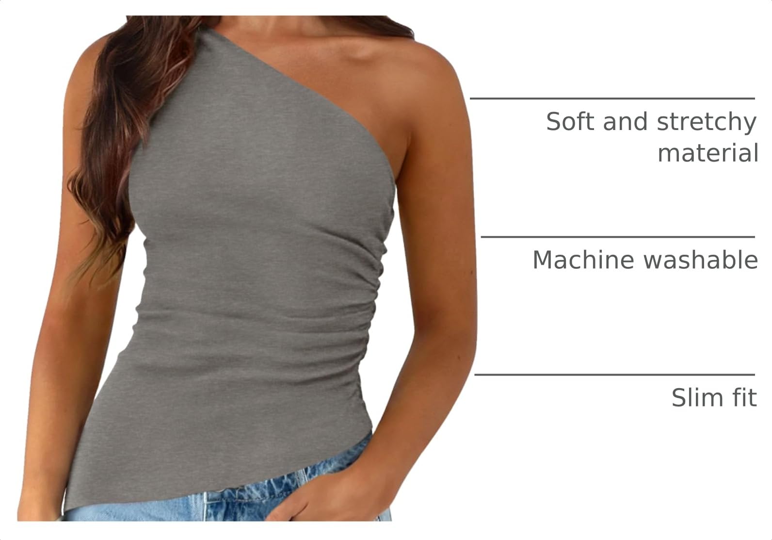 One Shoulder Summer Tops for Women,Grey,XS