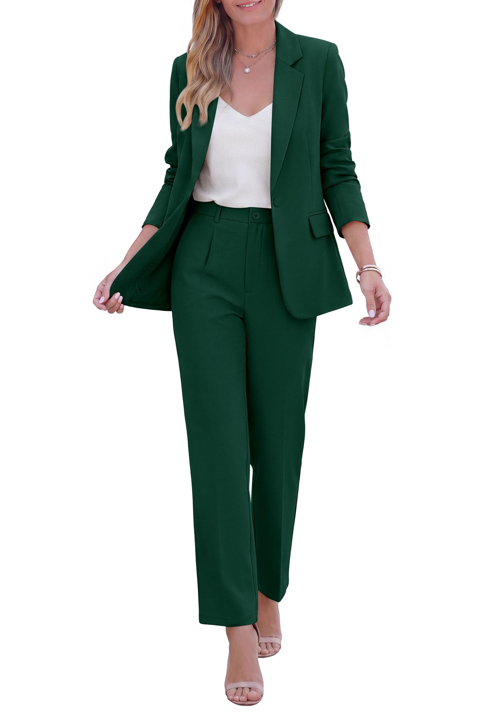 Two Piece Sets for Women Dressy Pant Suits,Dark Green,XS